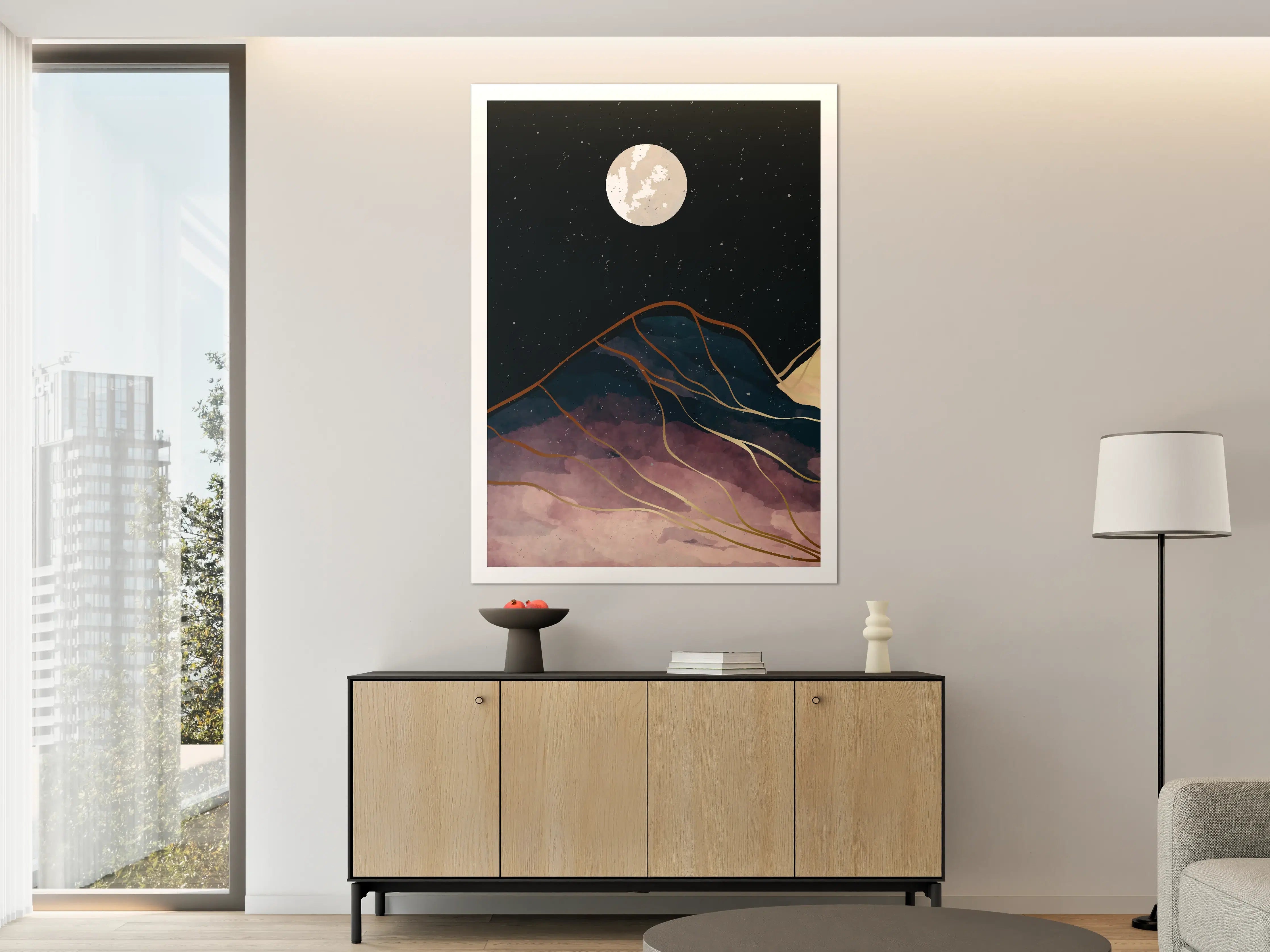 Große Wandbilder - Abendliche Berglandschaft bei Vollmond