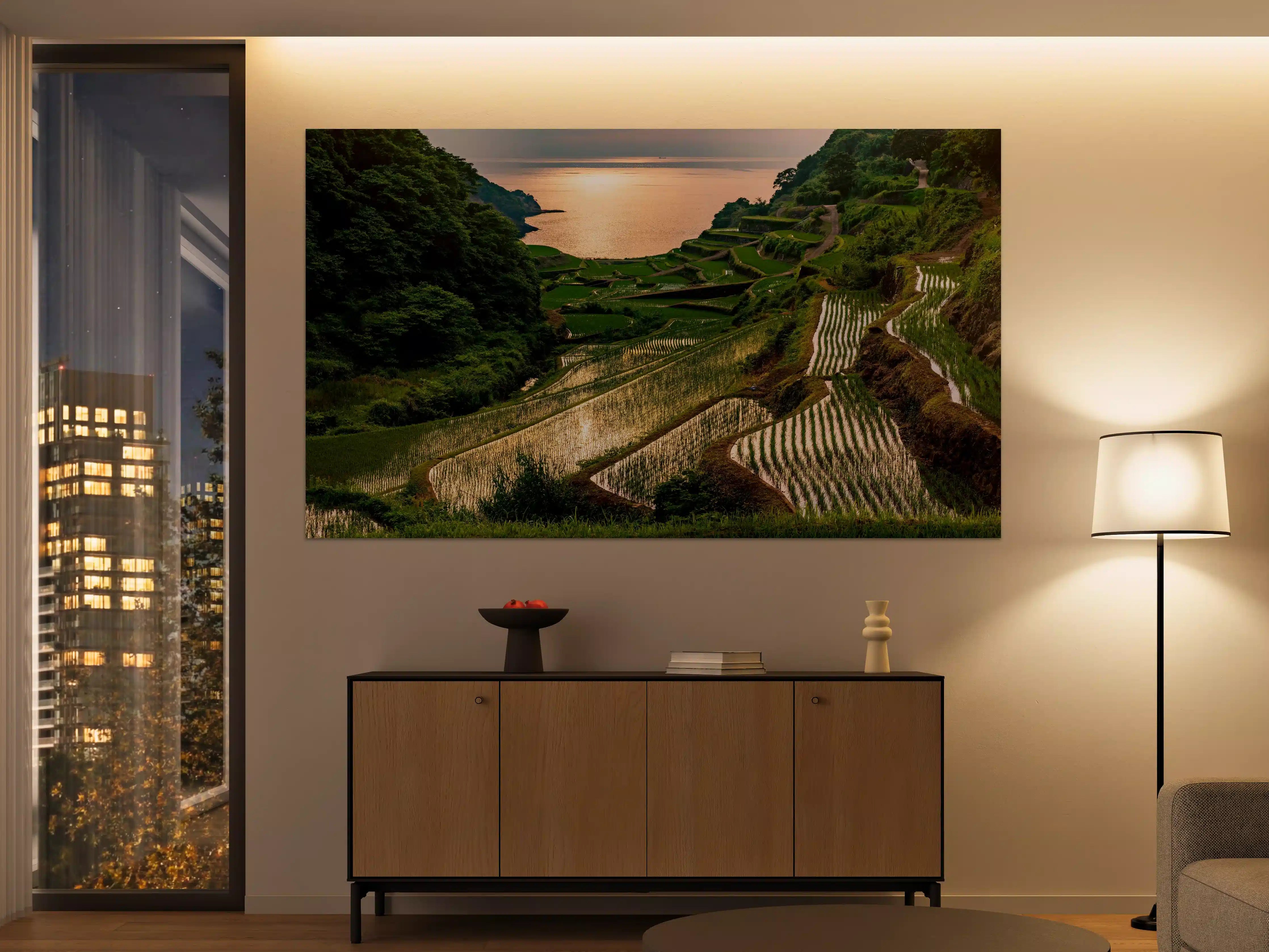 Große Wandbilder - Abendlicher Blick japanische Berglandschaft