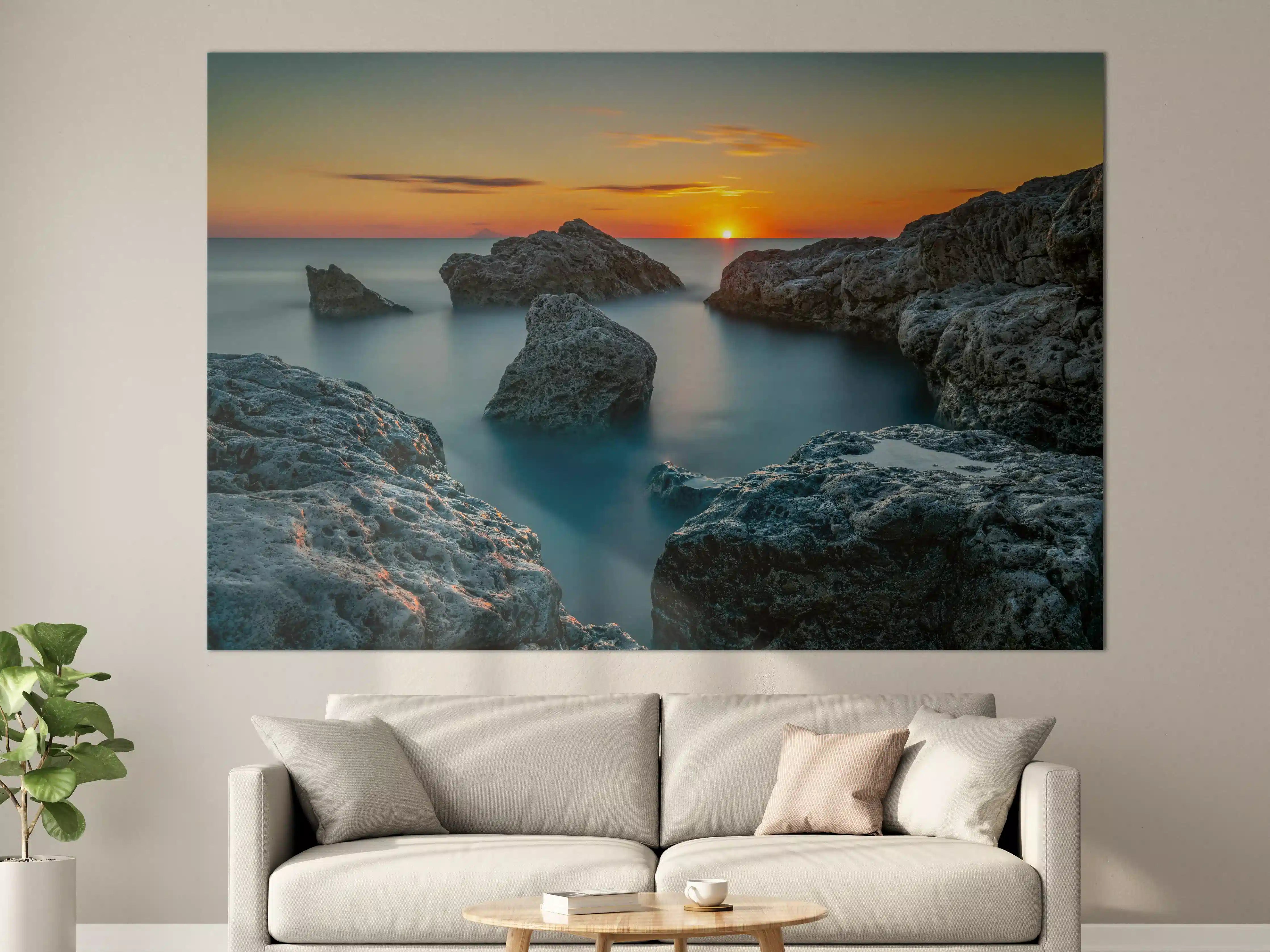 Große Wandbilder - Abendlicher Sonnenuntergang über Felsen