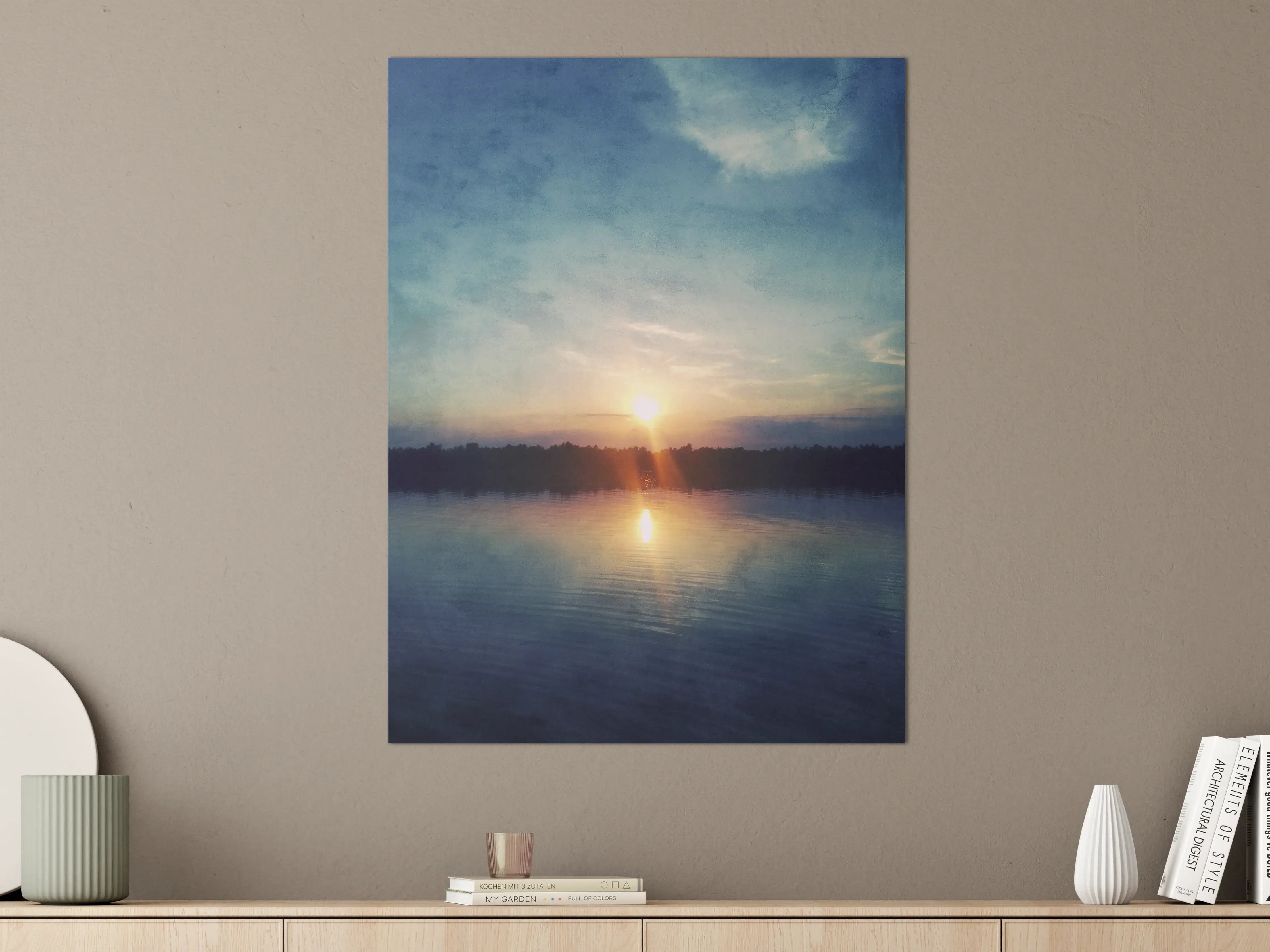 Große Wandbilder - Abendstimmung am ruhigen See mit Sonnenuntergang