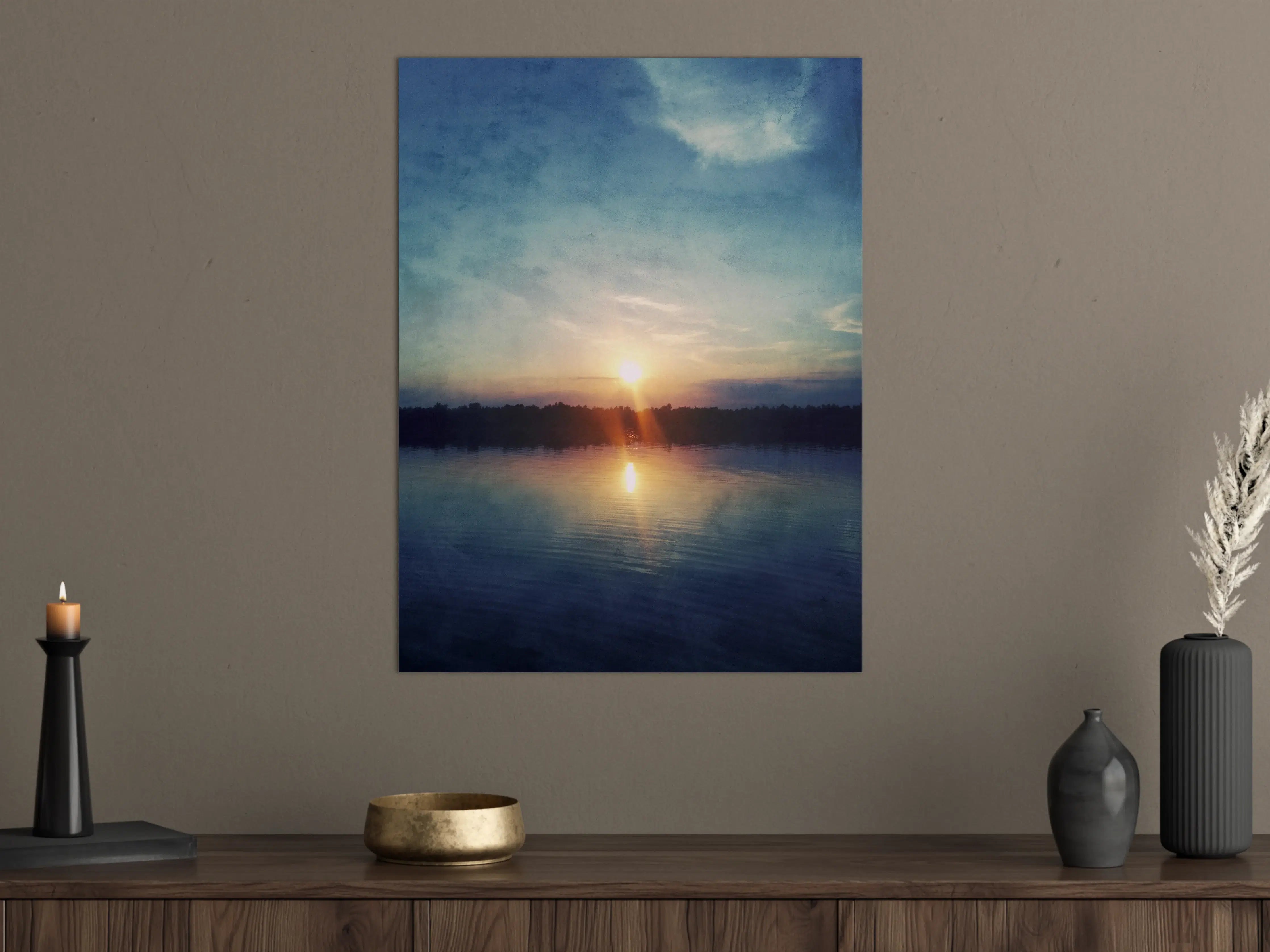 Große Wandbilder - Abendstimmung am ruhigen See mit Sonnenuntergang