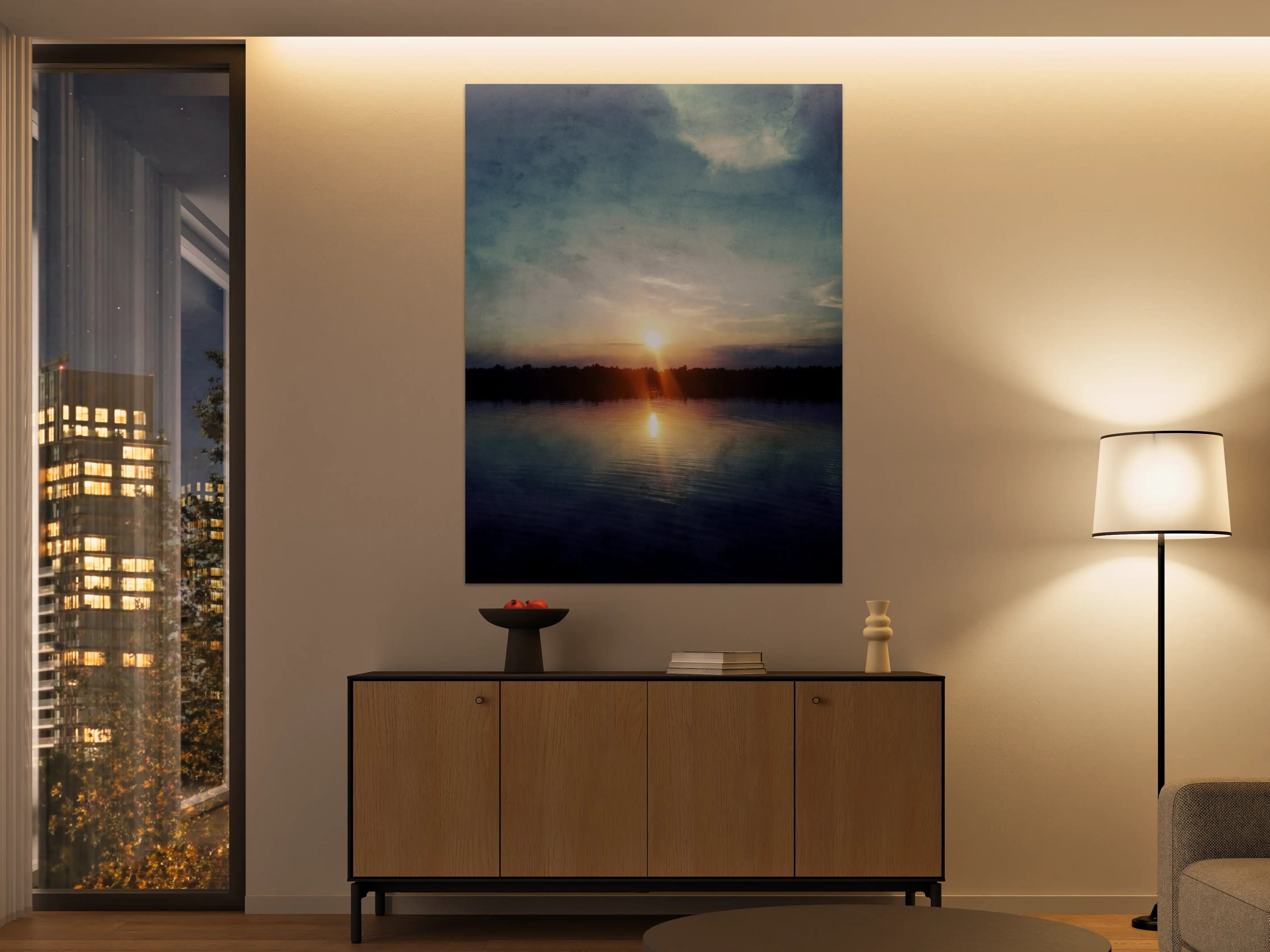 Große Wandbilder - Abendstimmung am ruhigen See mit Sonnenuntergang