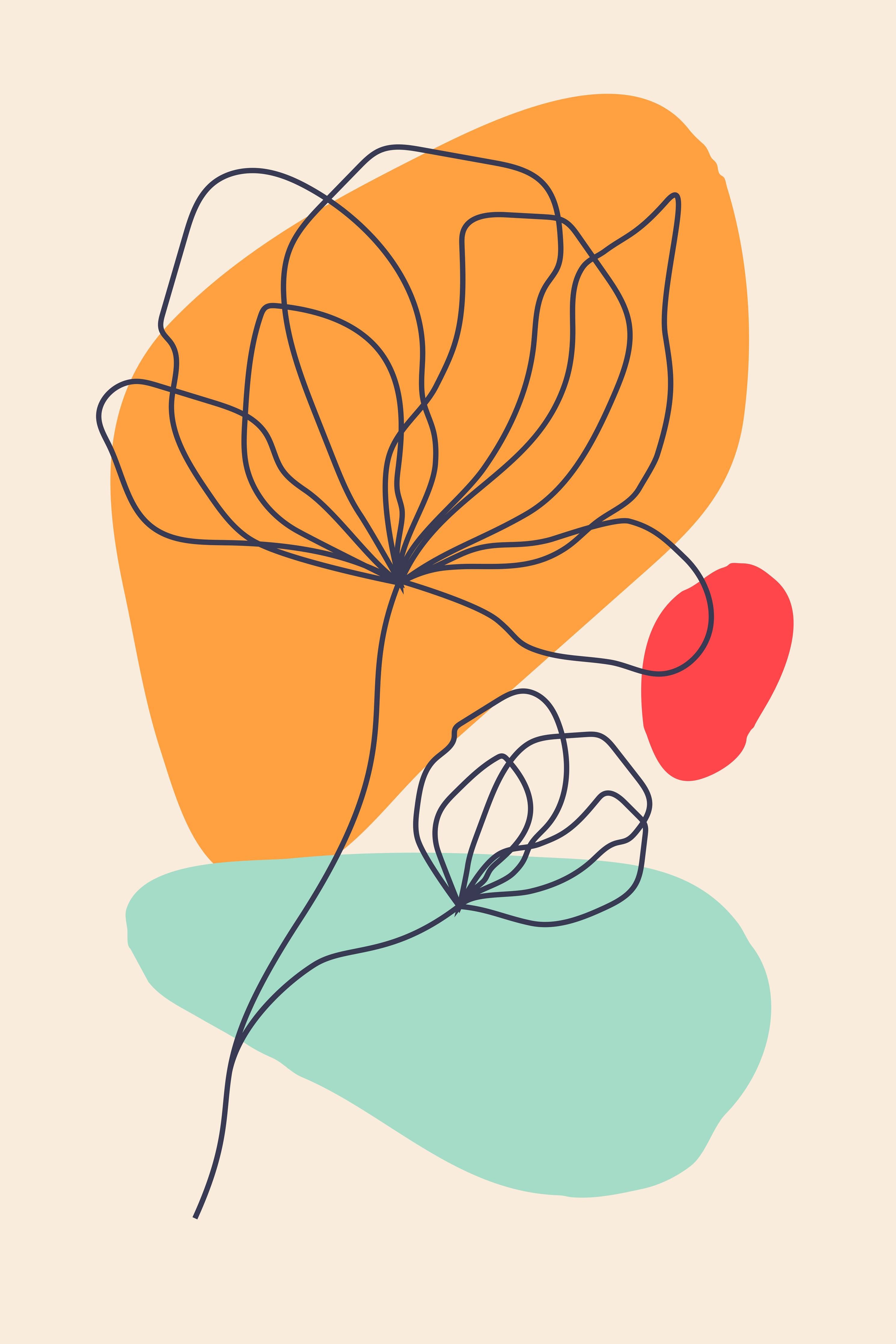 Große Wandbilder-Abstracte Blumenzeichnung in Pastellfarben