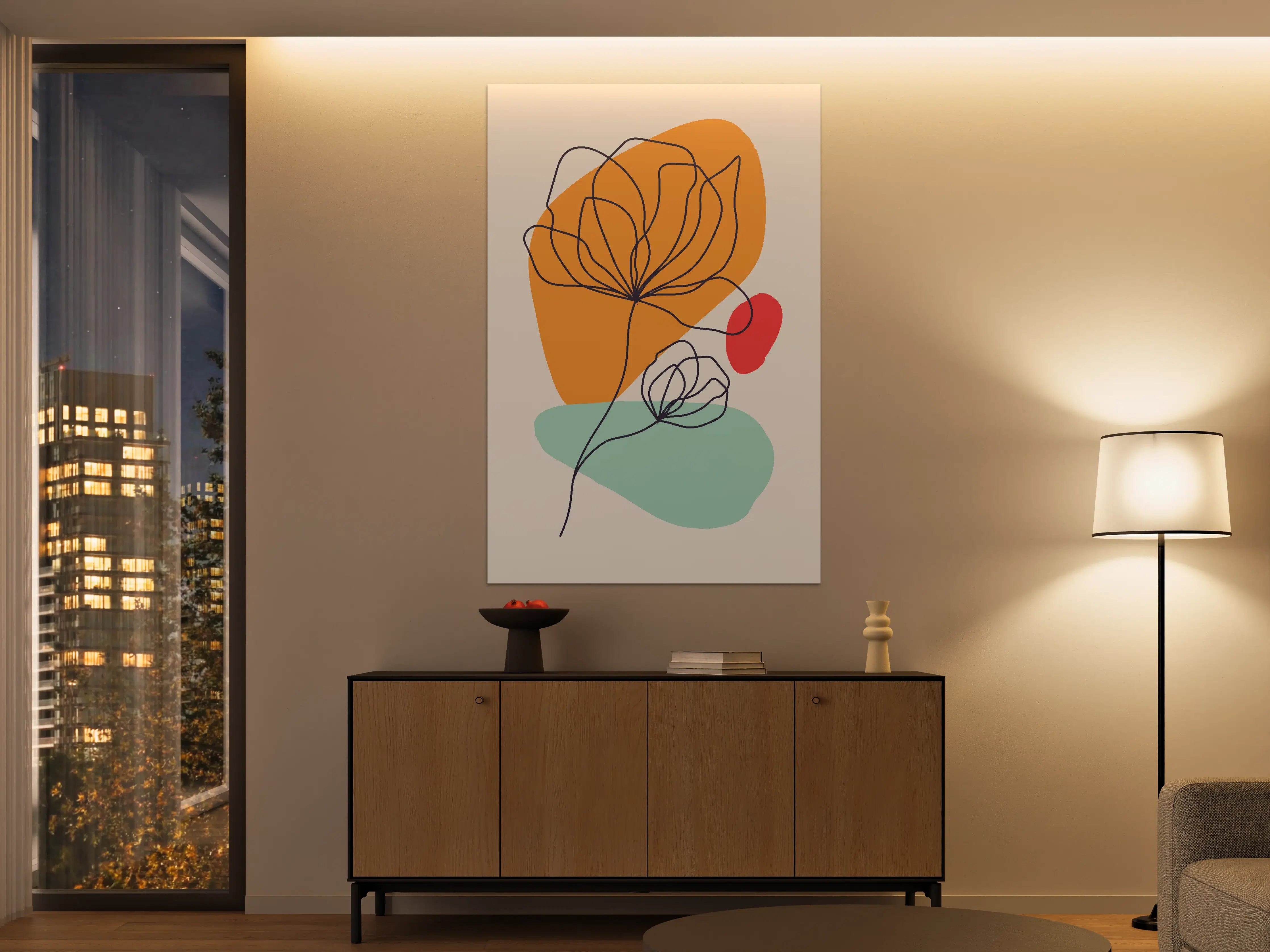 Große Wandbilder - Abstracte Blumenzeichnung in Pastellfarben