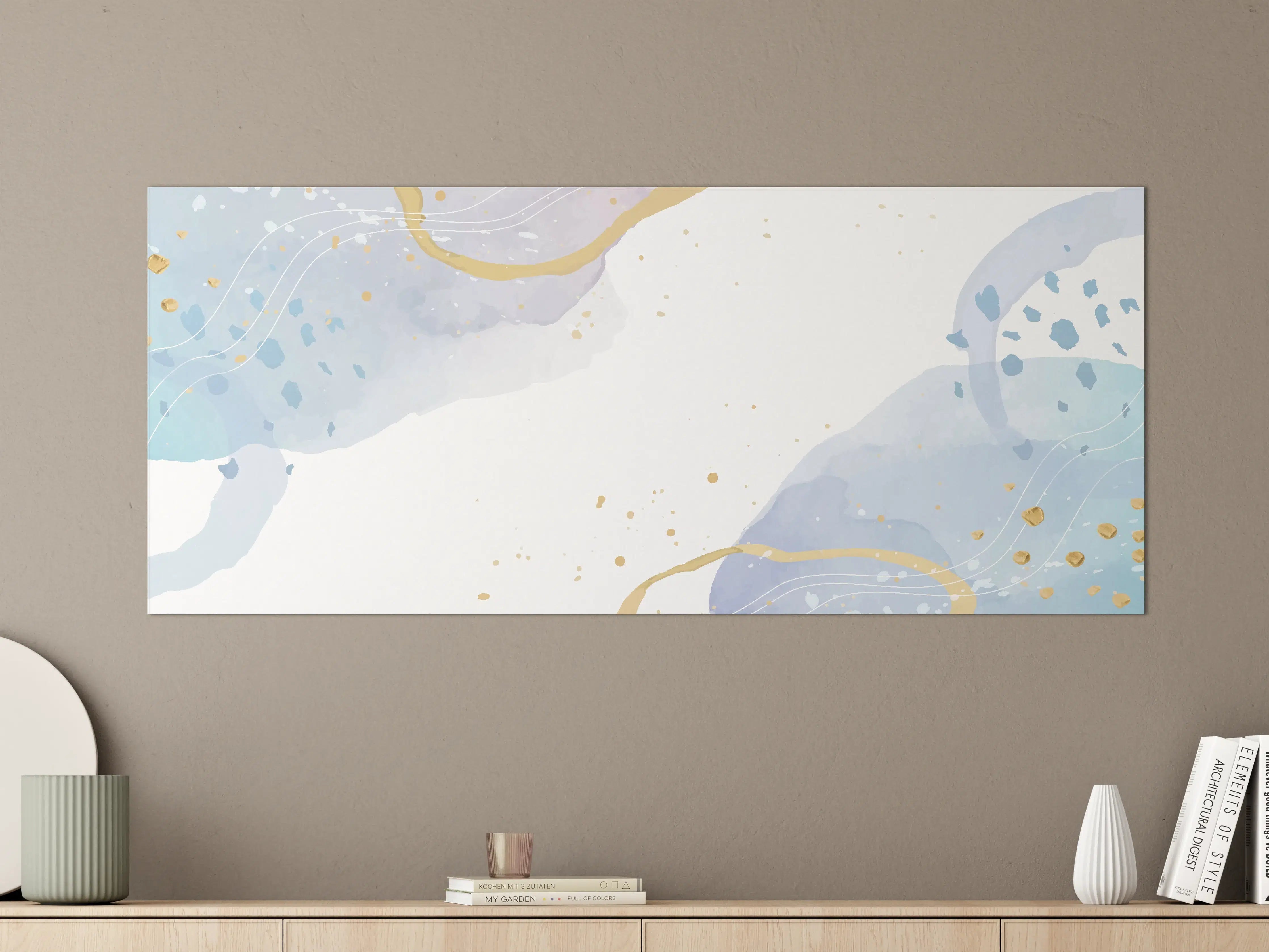 Große Wandbilder - Abstrakt Blau Gold Aquarell Design