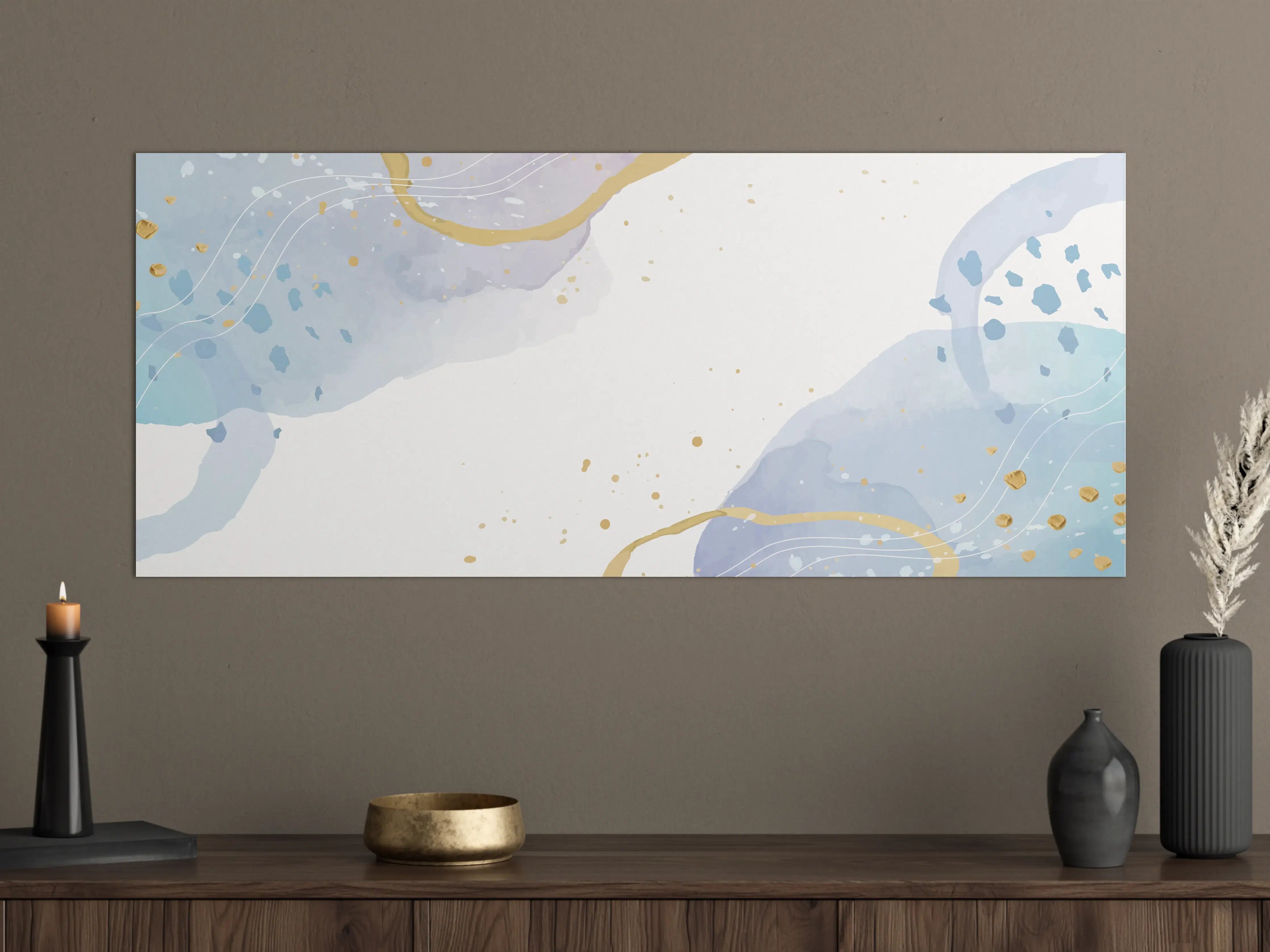 Große Wandbilder - Abstrakt Blau Gold Aquarell Design