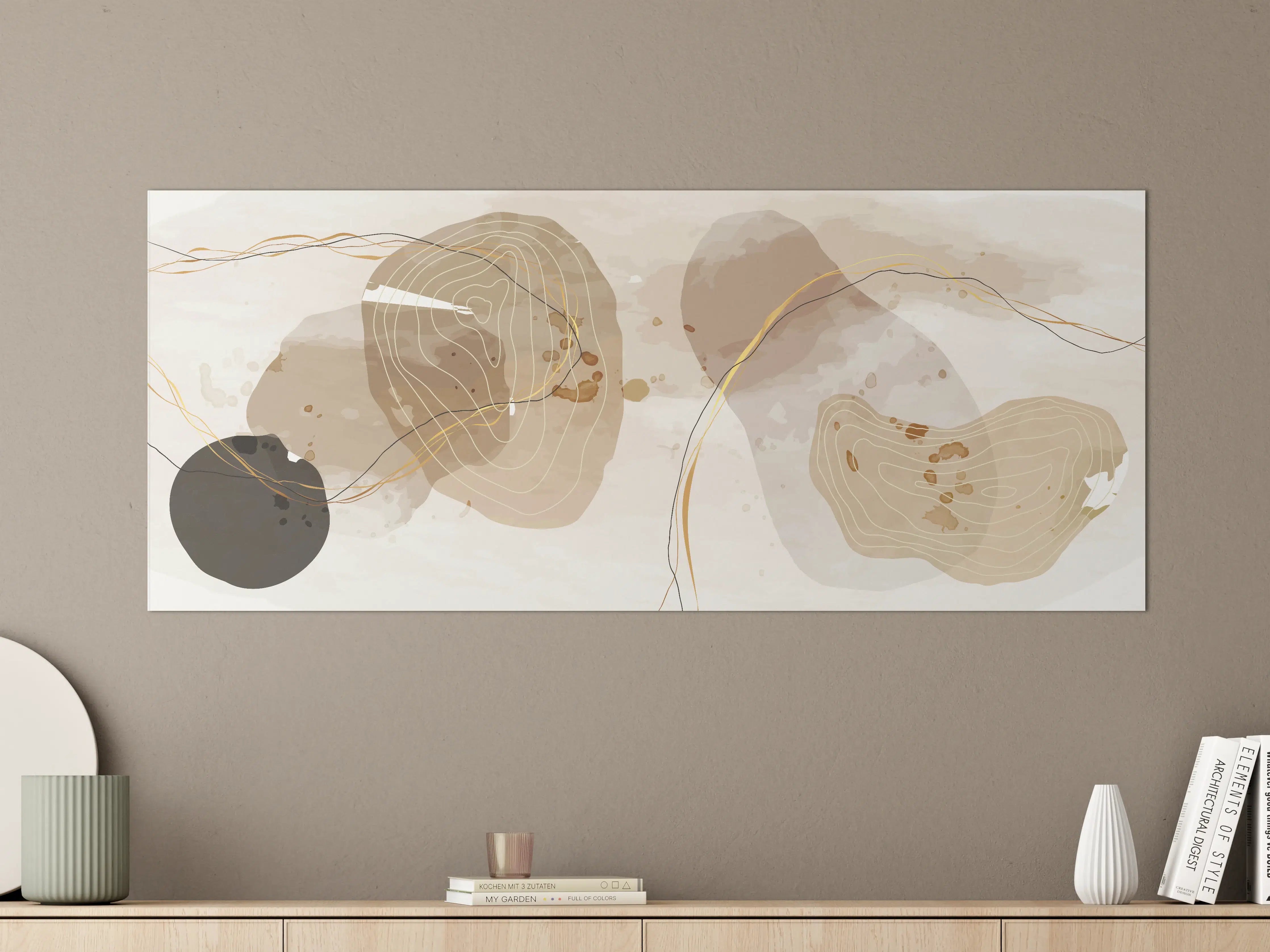Große Wandbilder - Abstrakte Beige-Braune Linienkunst
