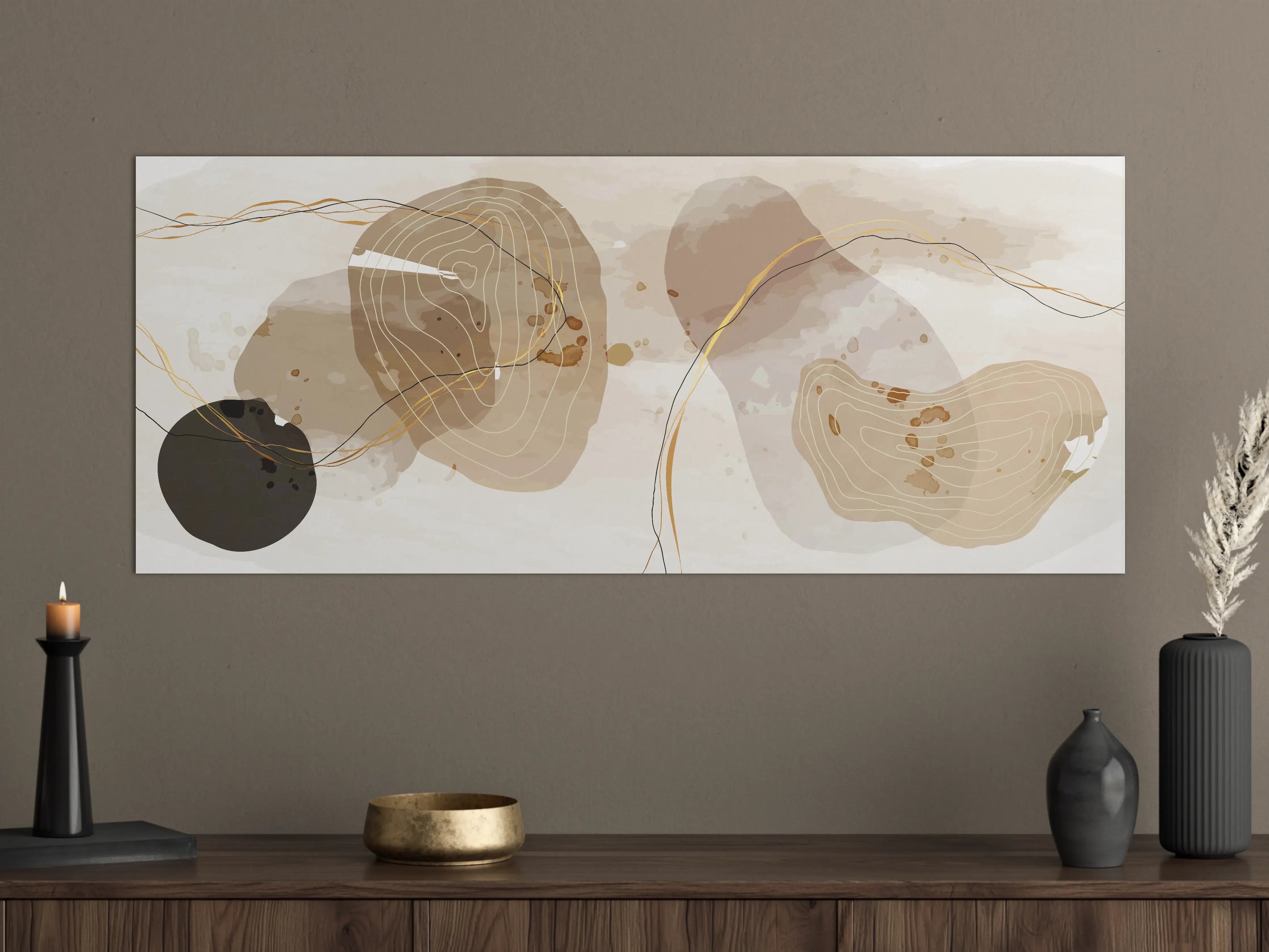 Große Wandbilder - Abstrakte Beige-Braune Linienkunst