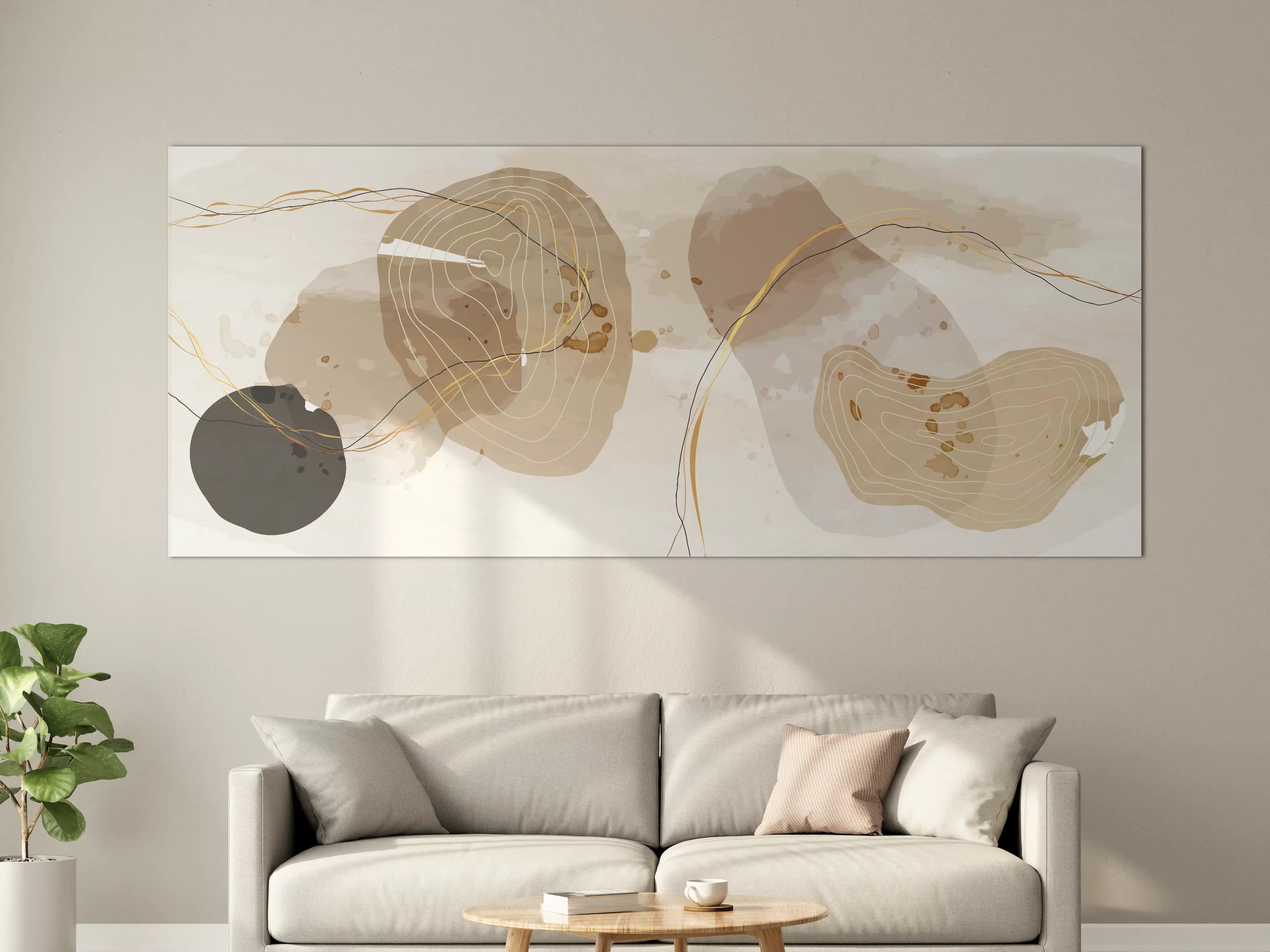 Große Wandbilder - Abstrakte Beige-Braune Linienkunst