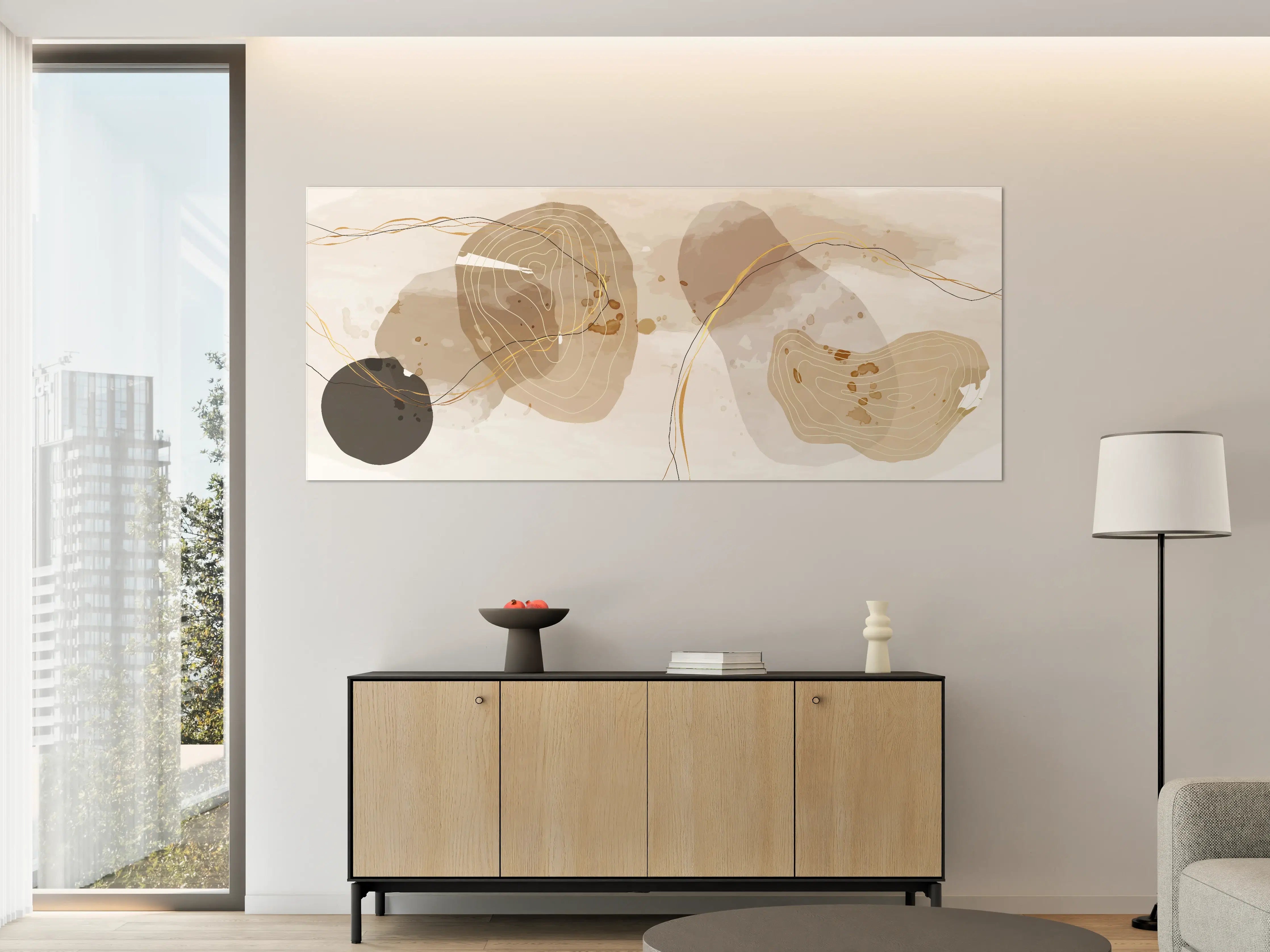 Große Wandbilder - Abstrakte Beige-Braune Linienkunst