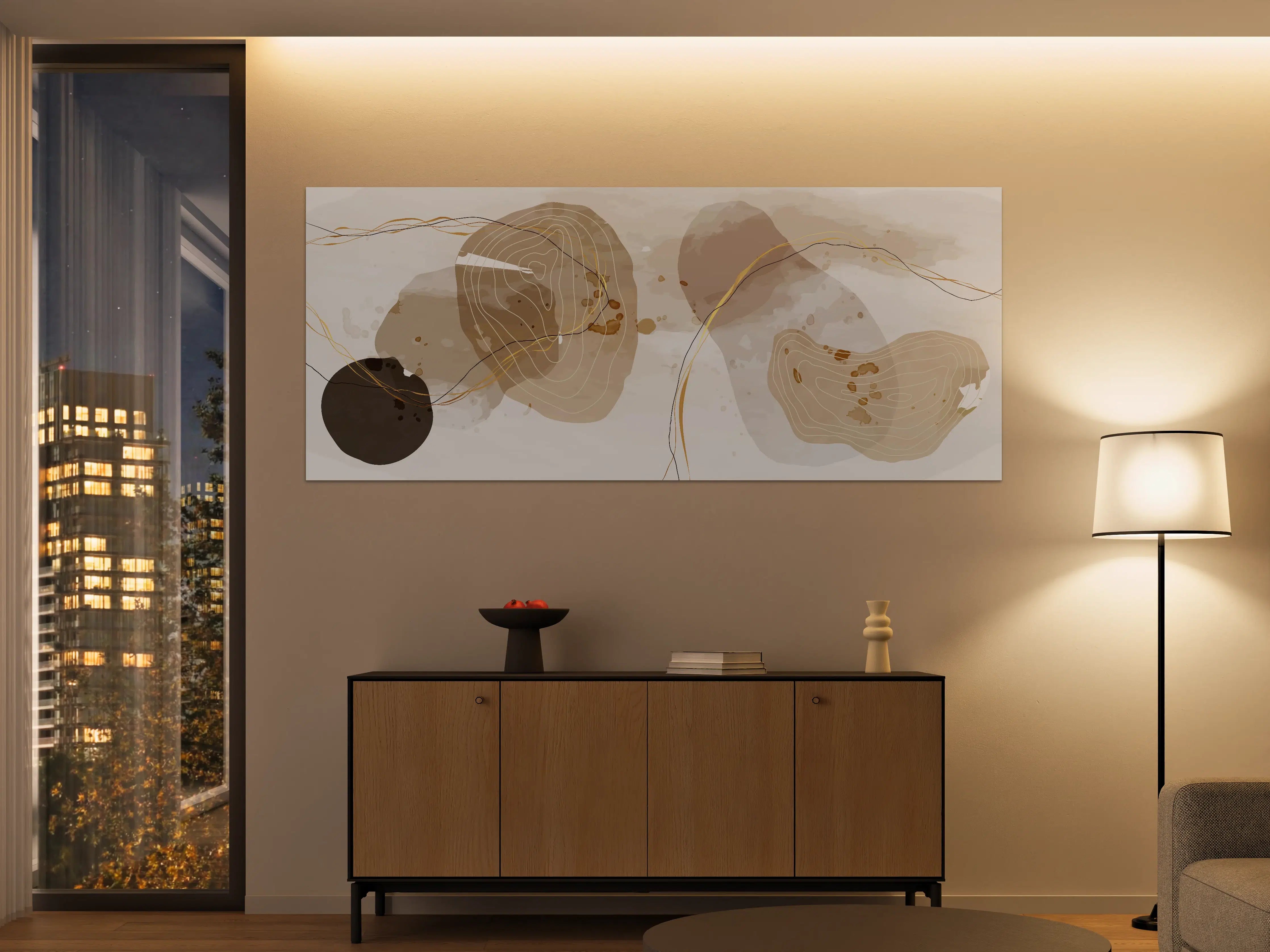 Große Wandbilder - Abstrakte Beige-Braune Linienkunst