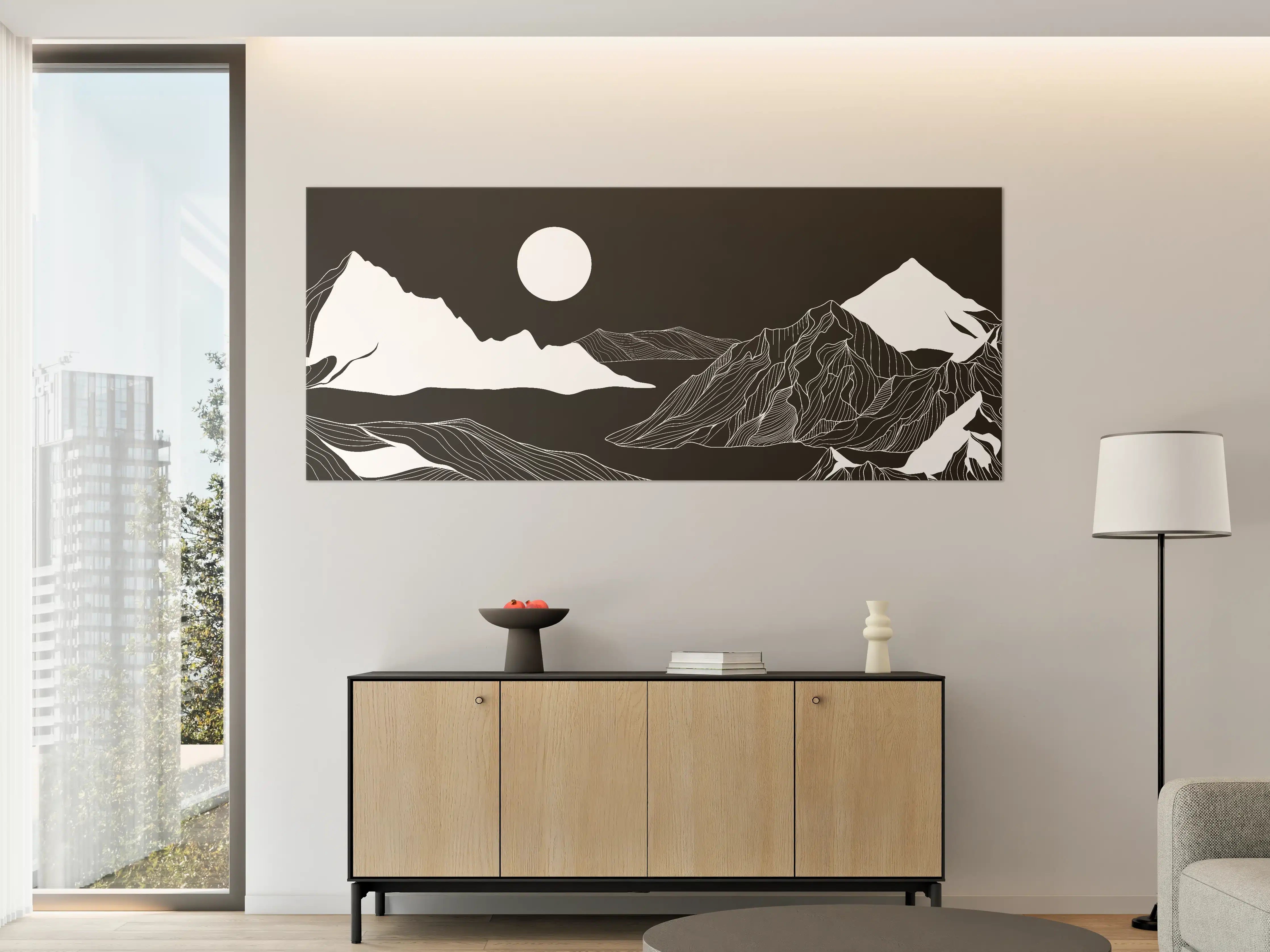 Große Wandbilder - Abstrakte Berglandschaft in Monochrom