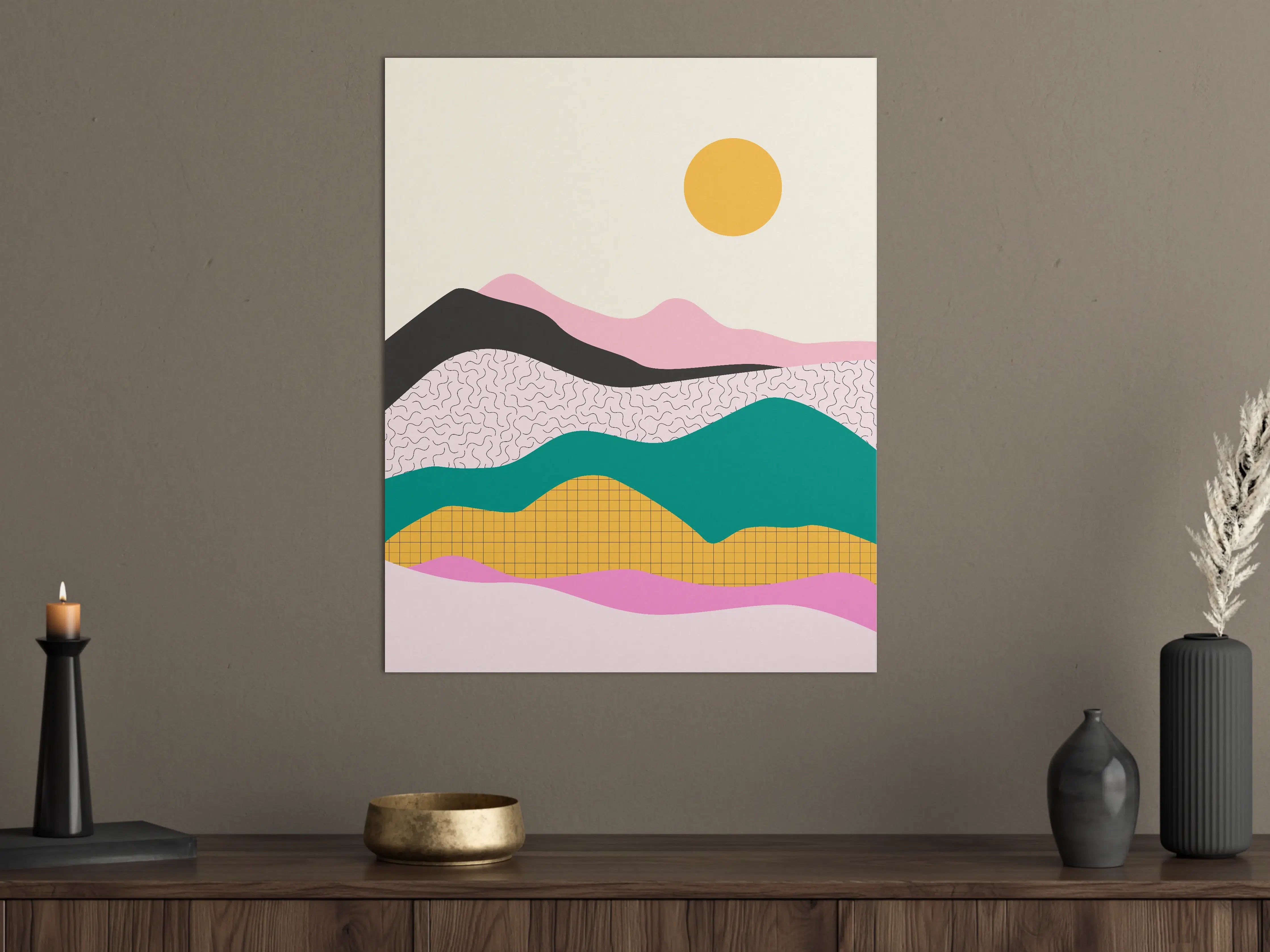 Große Wandbilder - Abstrakte Berglandschaft mit Sonne