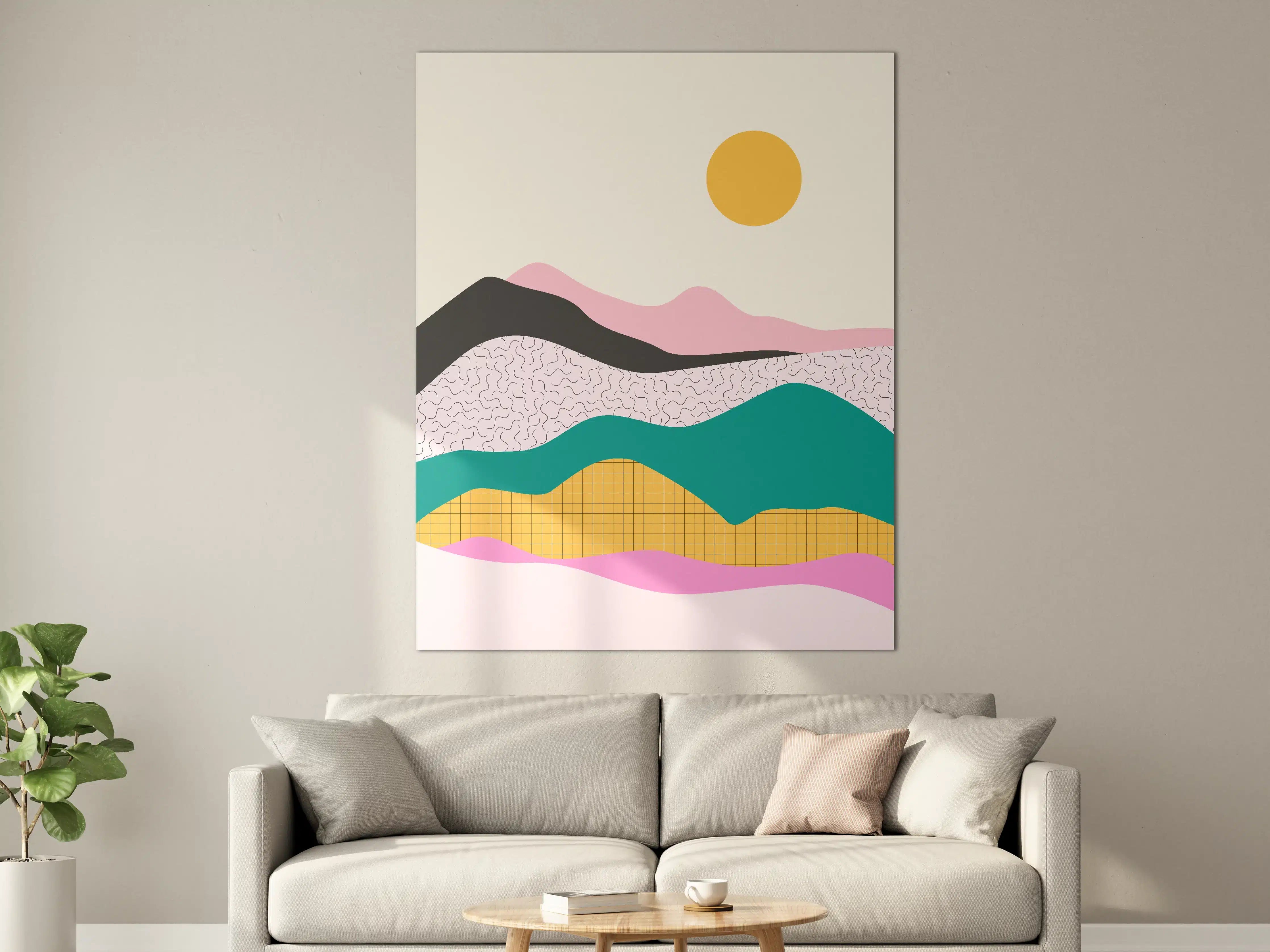 Große Wandbilder - Abstrakte Berglandschaft mit Sonne