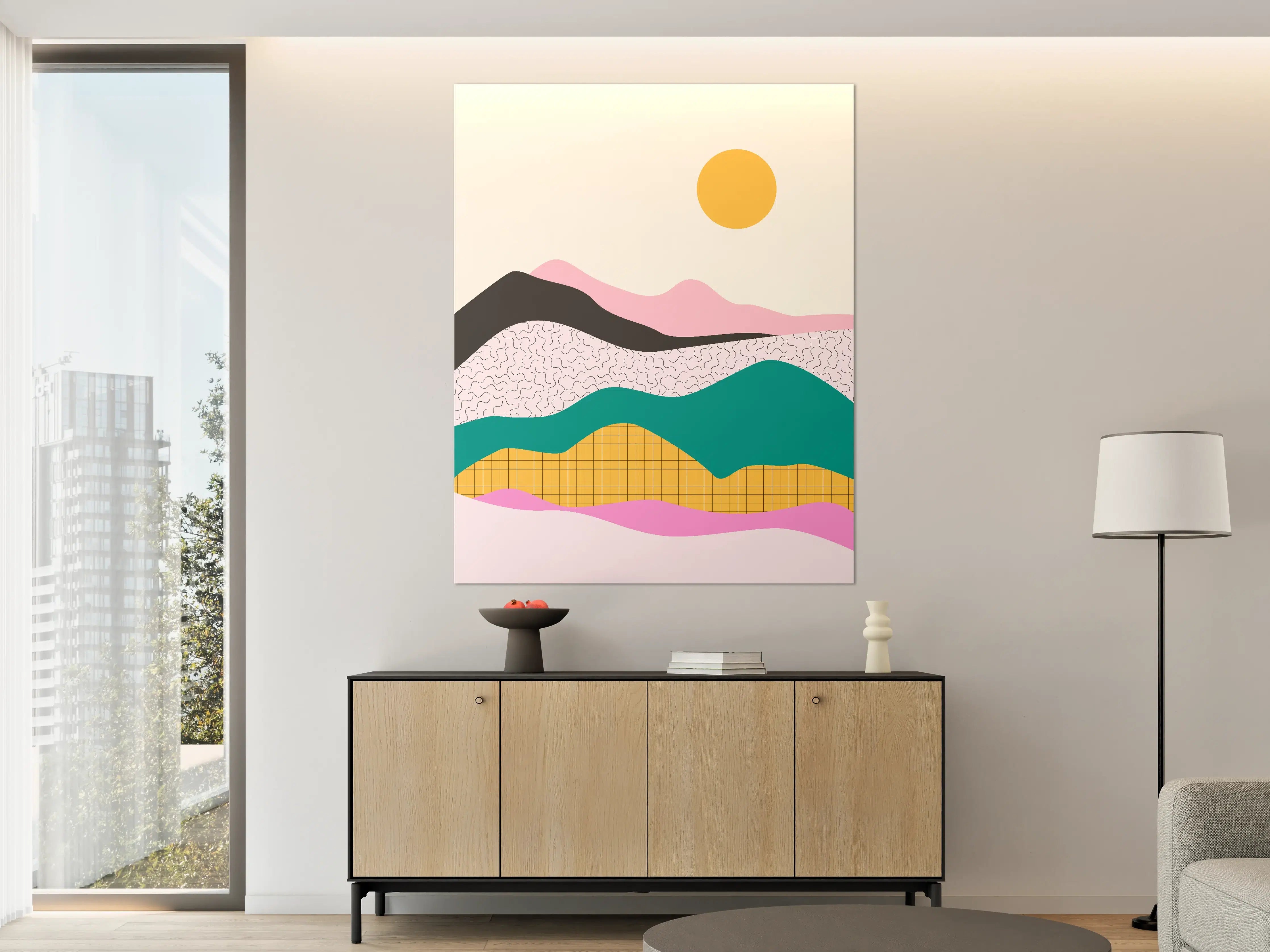 Große Wandbilder - Abstrakte Berglandschaft mit Sonne