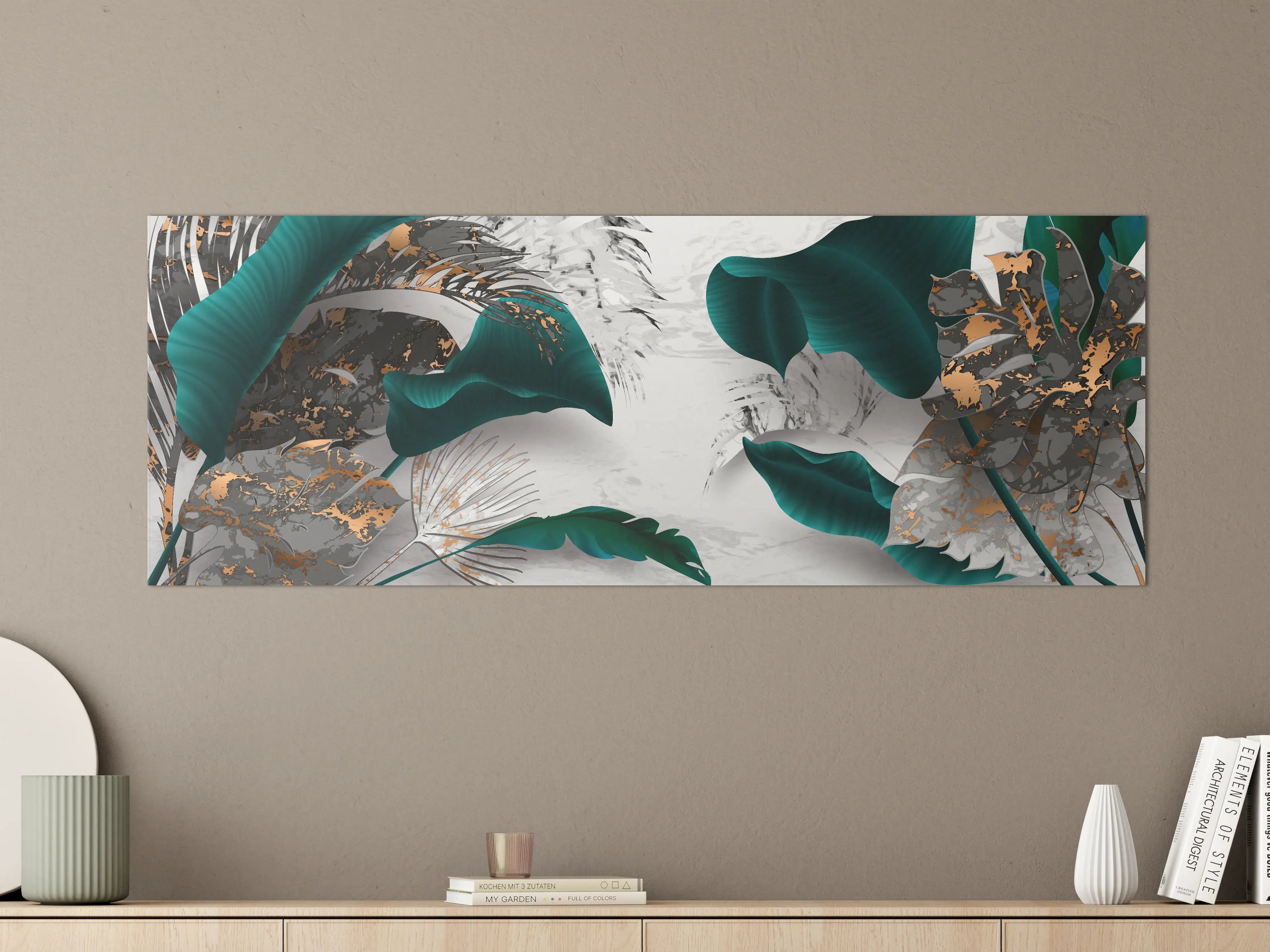 Große Wandbilder - Abstrakte Blatt Gold Grau Kunst
