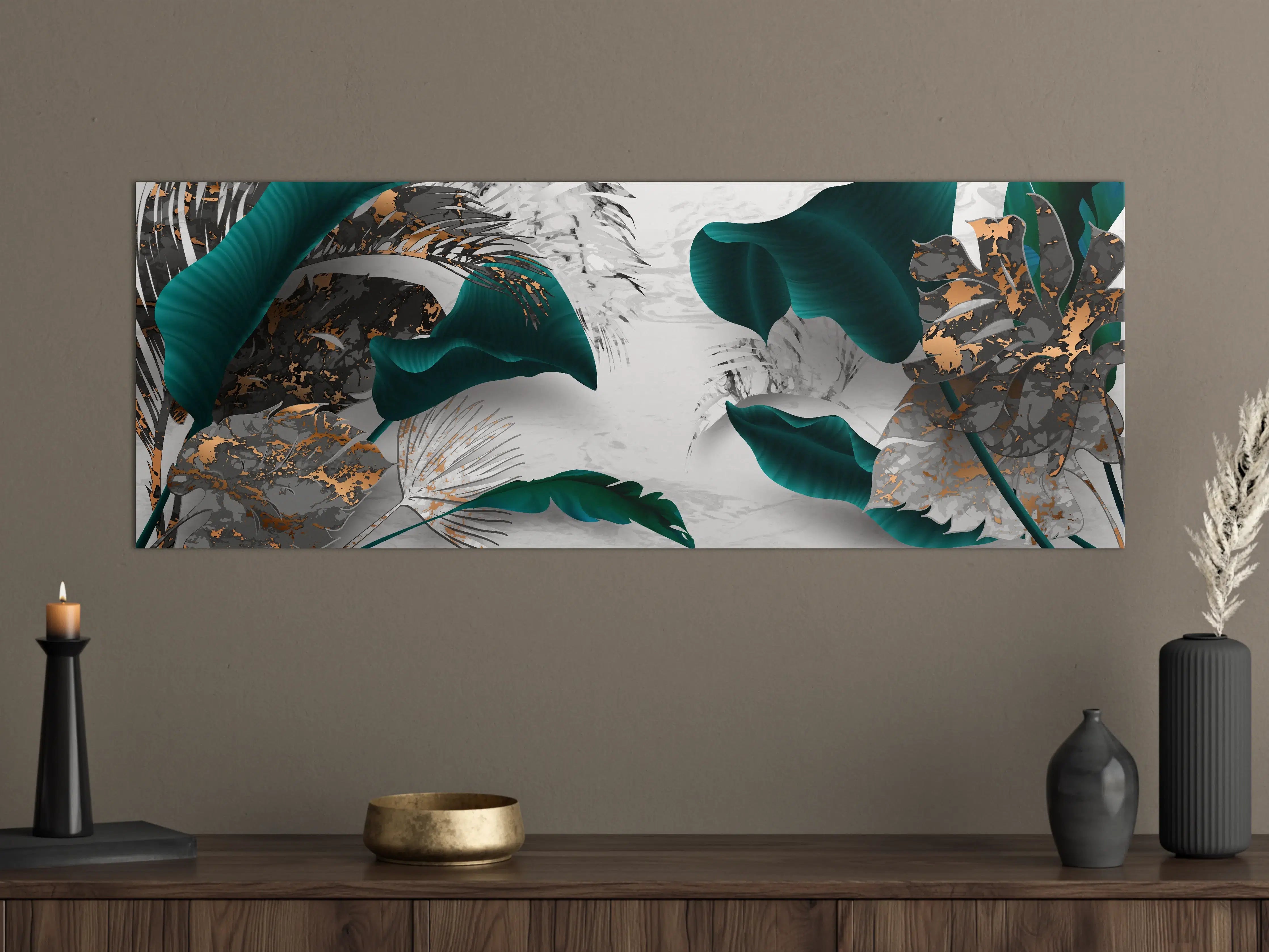 Große Wandbilder - Abstrakte Blatt Gold Grau Kunst