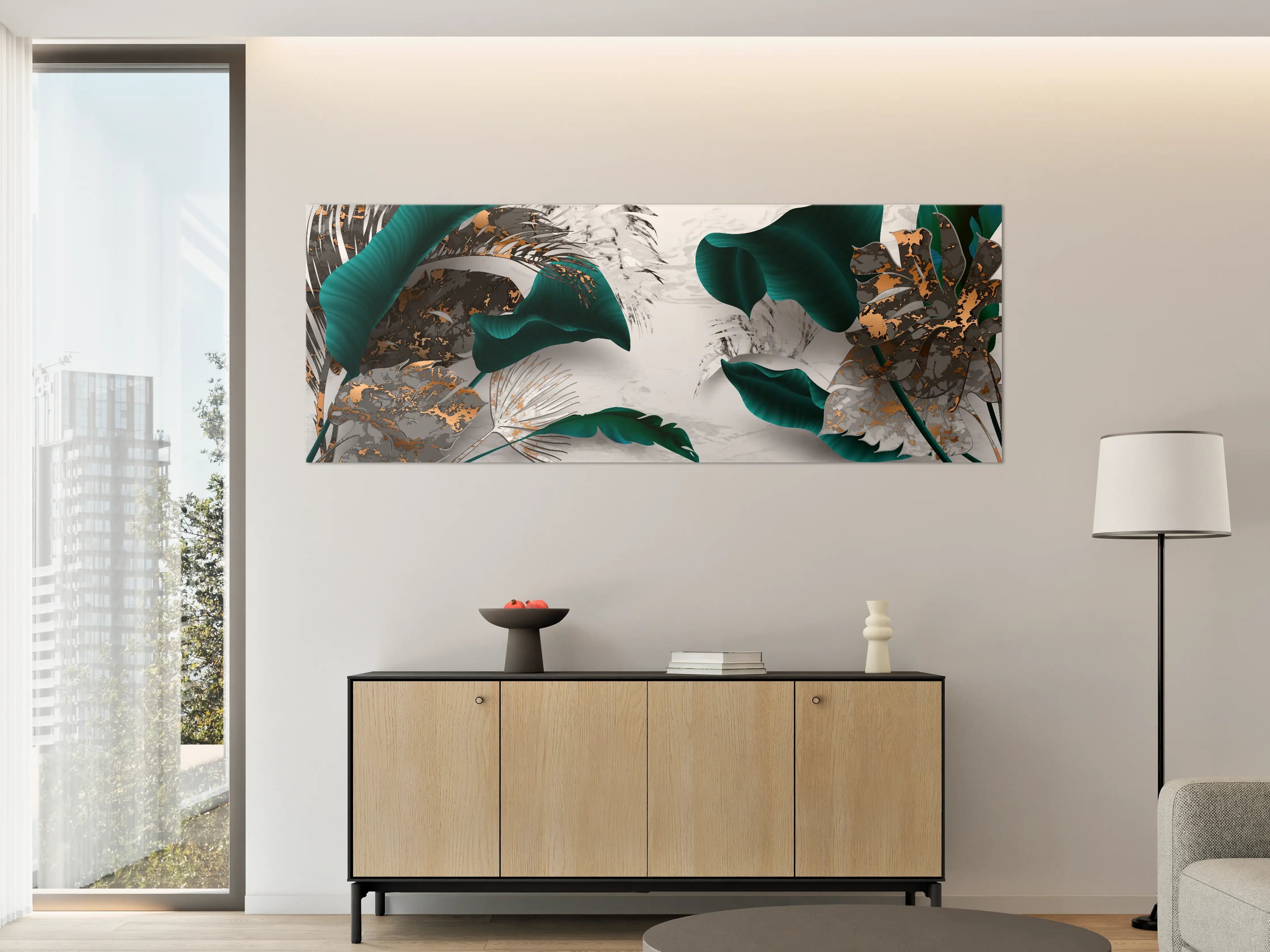 Große Wandbilder - Abstrakte Blatt Gold Grau Kunst