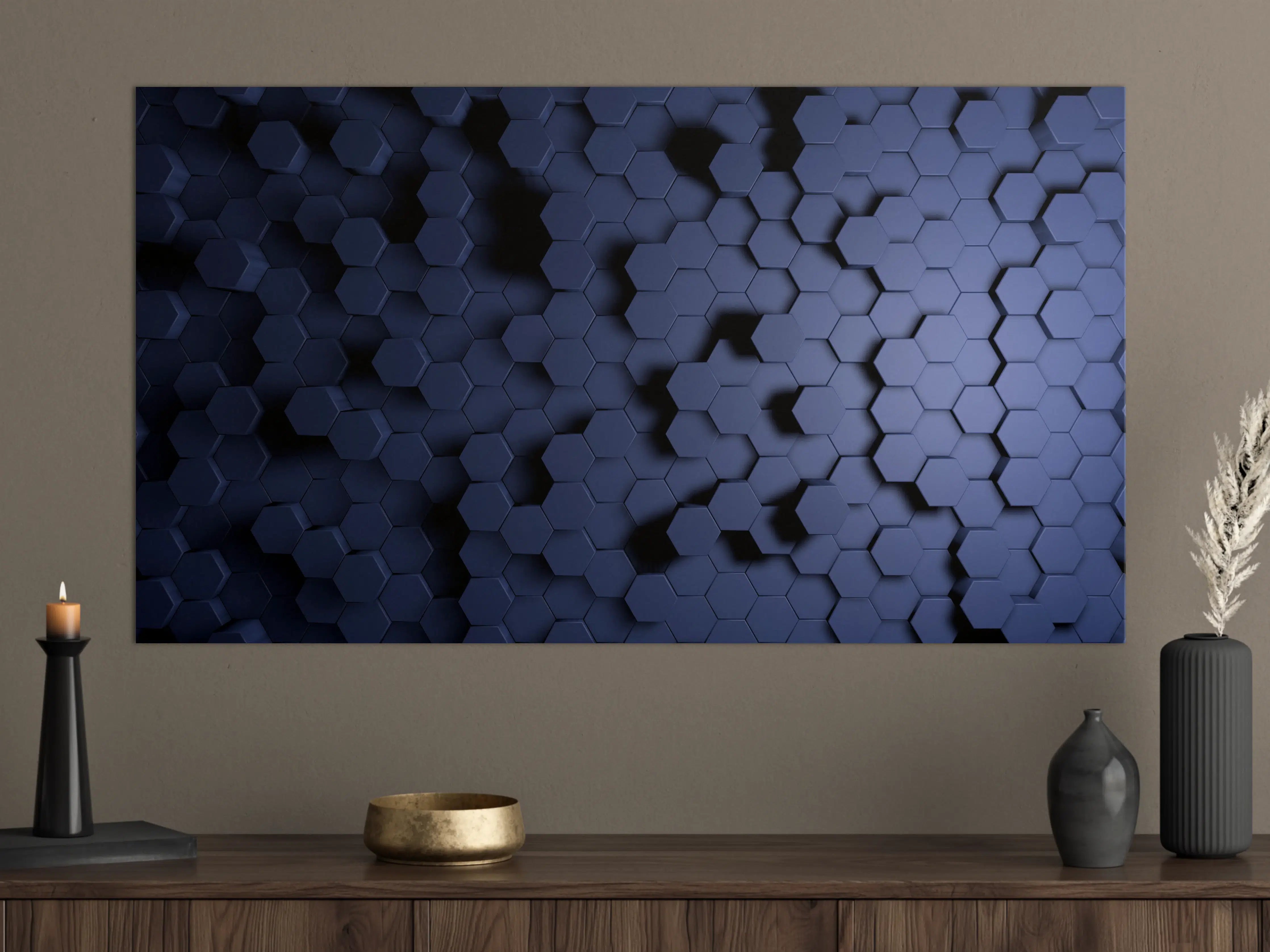 Große Wandbilder - Abstrakte Blau-Hexagon-Struktur