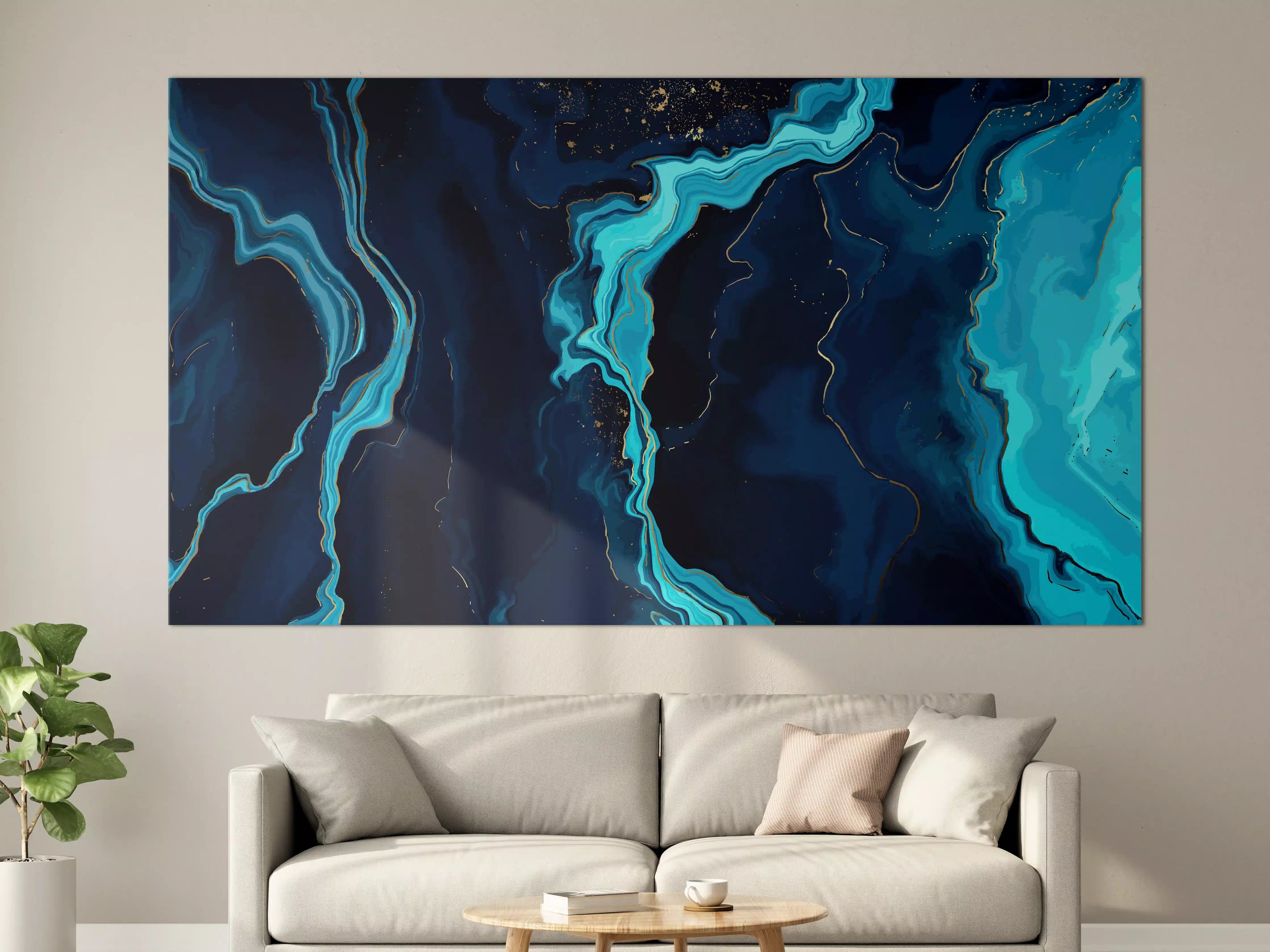 Große Wandbilder - Abstrakte Blau-Türkis Fließkunst