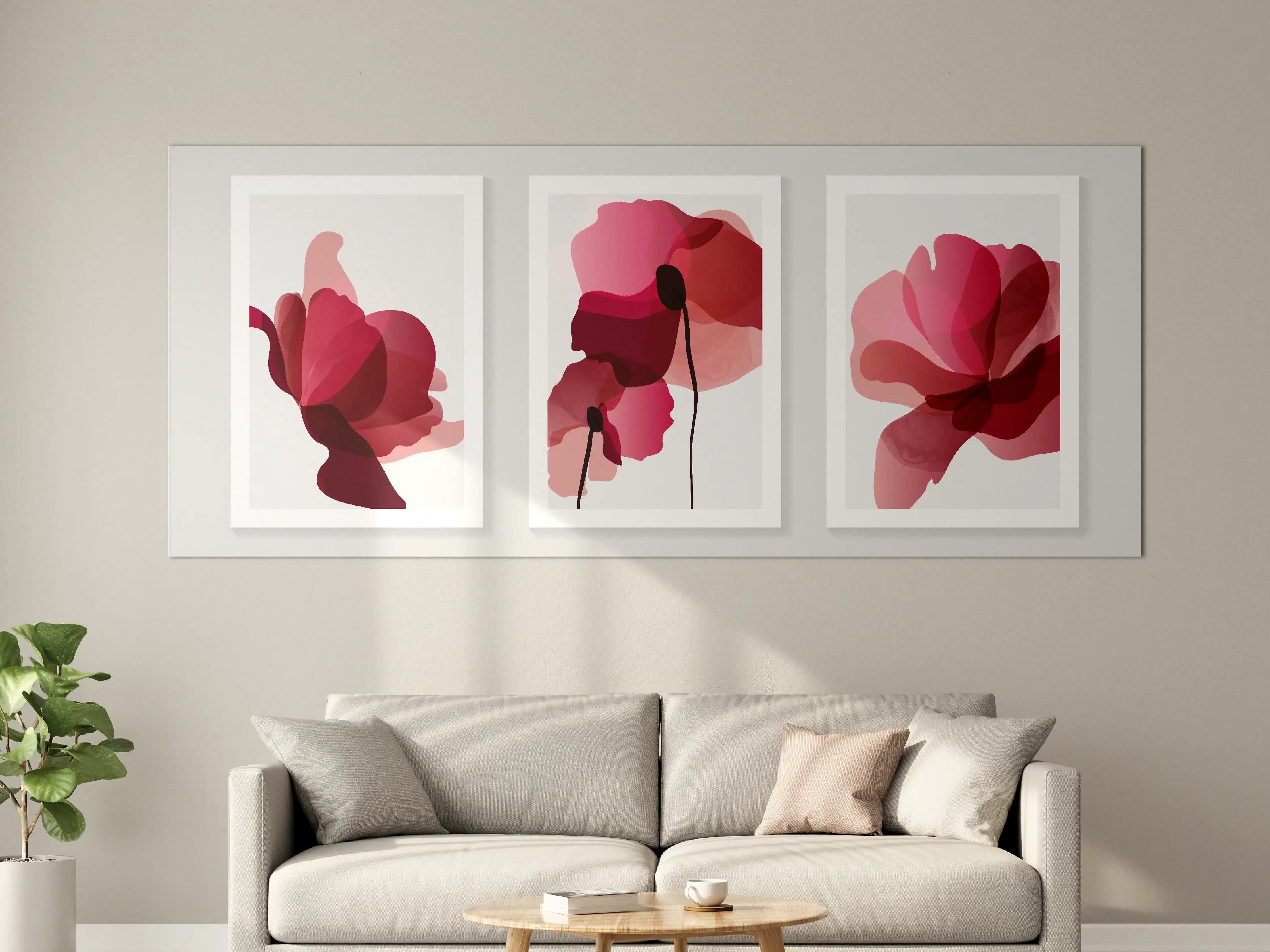 Große Wandbilder - Abstrakte Blüten Rot-Pink