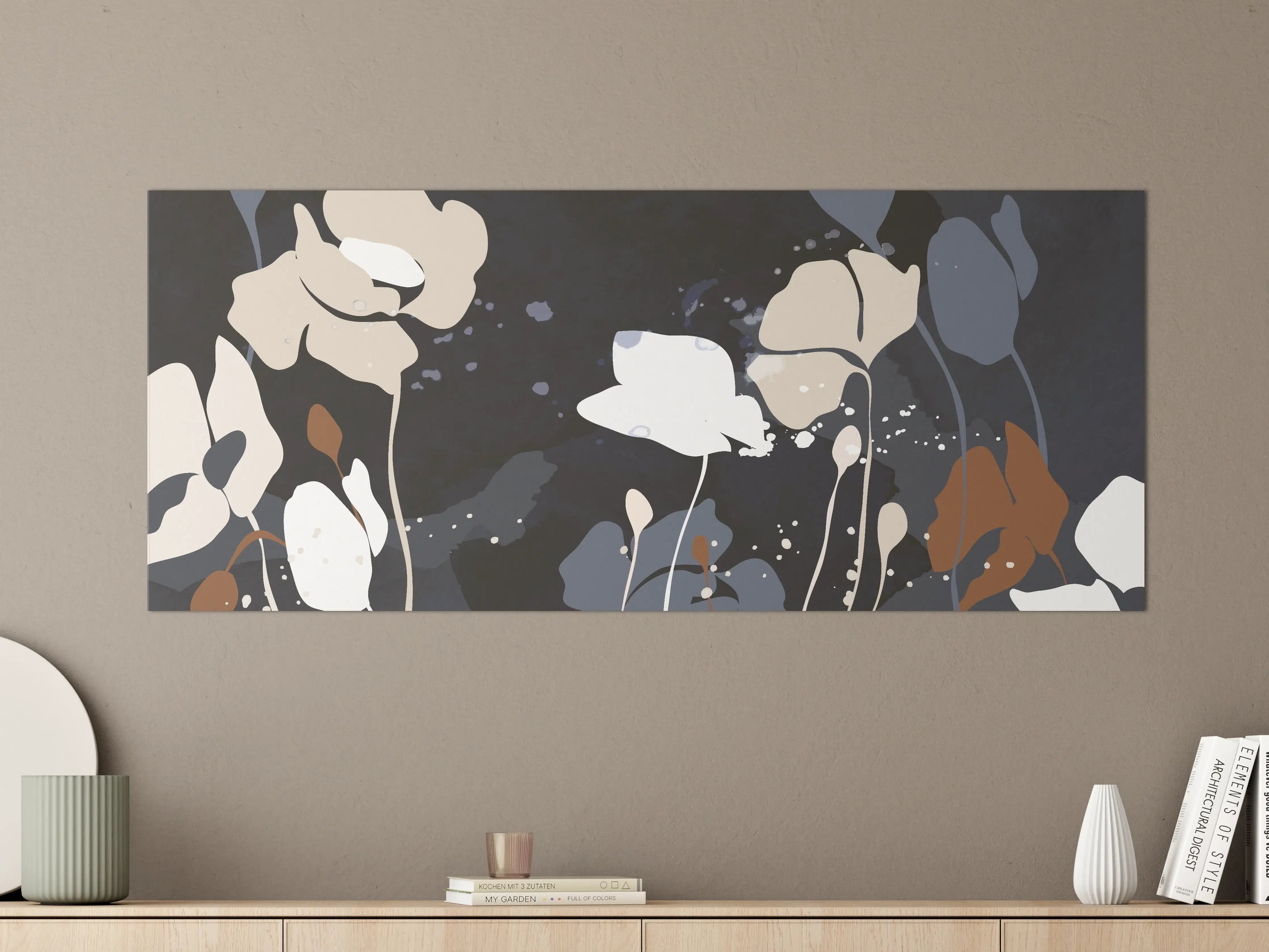 Große Wandbilder - Abstrakte Blumen Dunkles Design