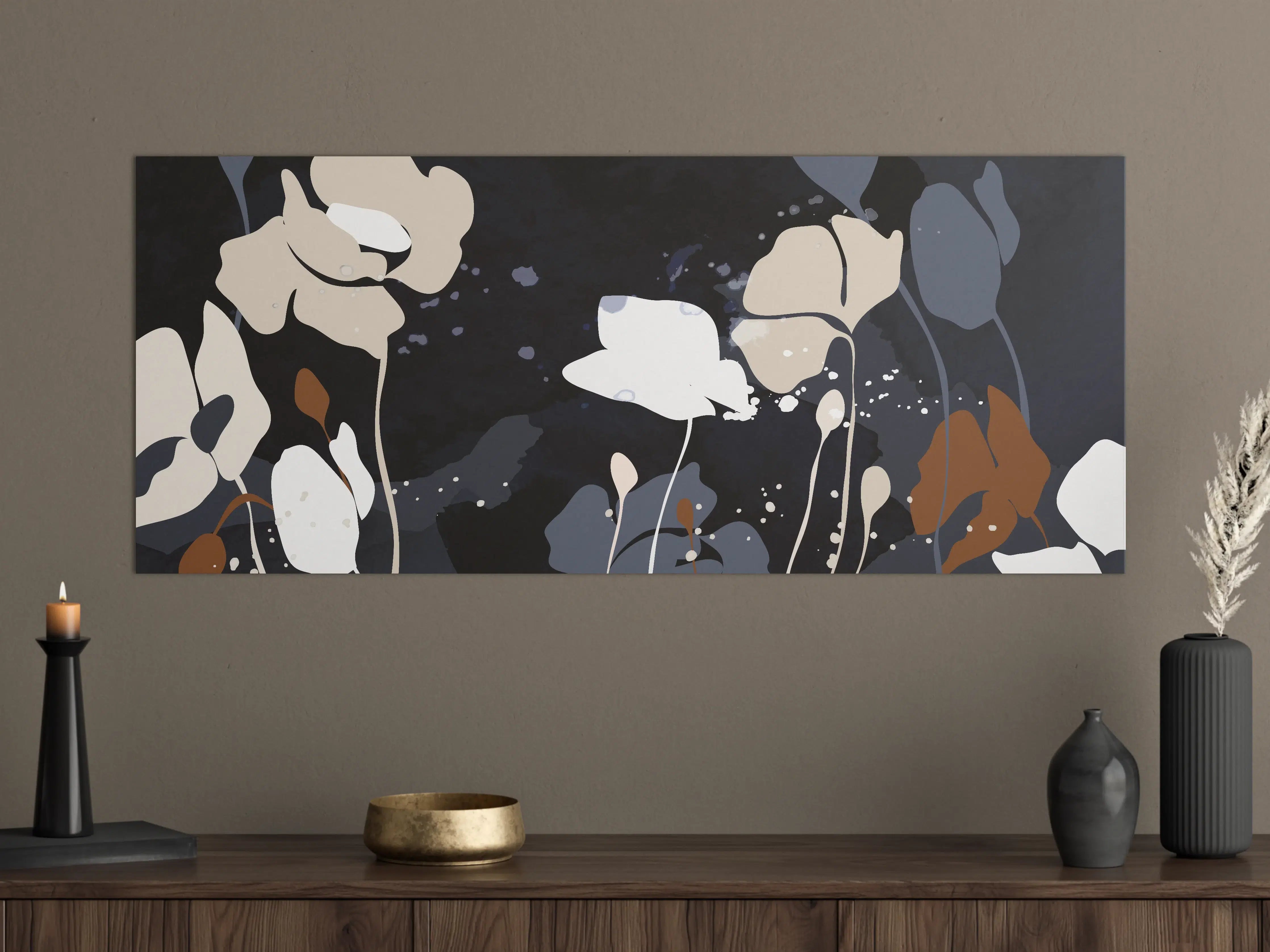 Große Wandbilder - Abstrakte Blumen Dunkles Design