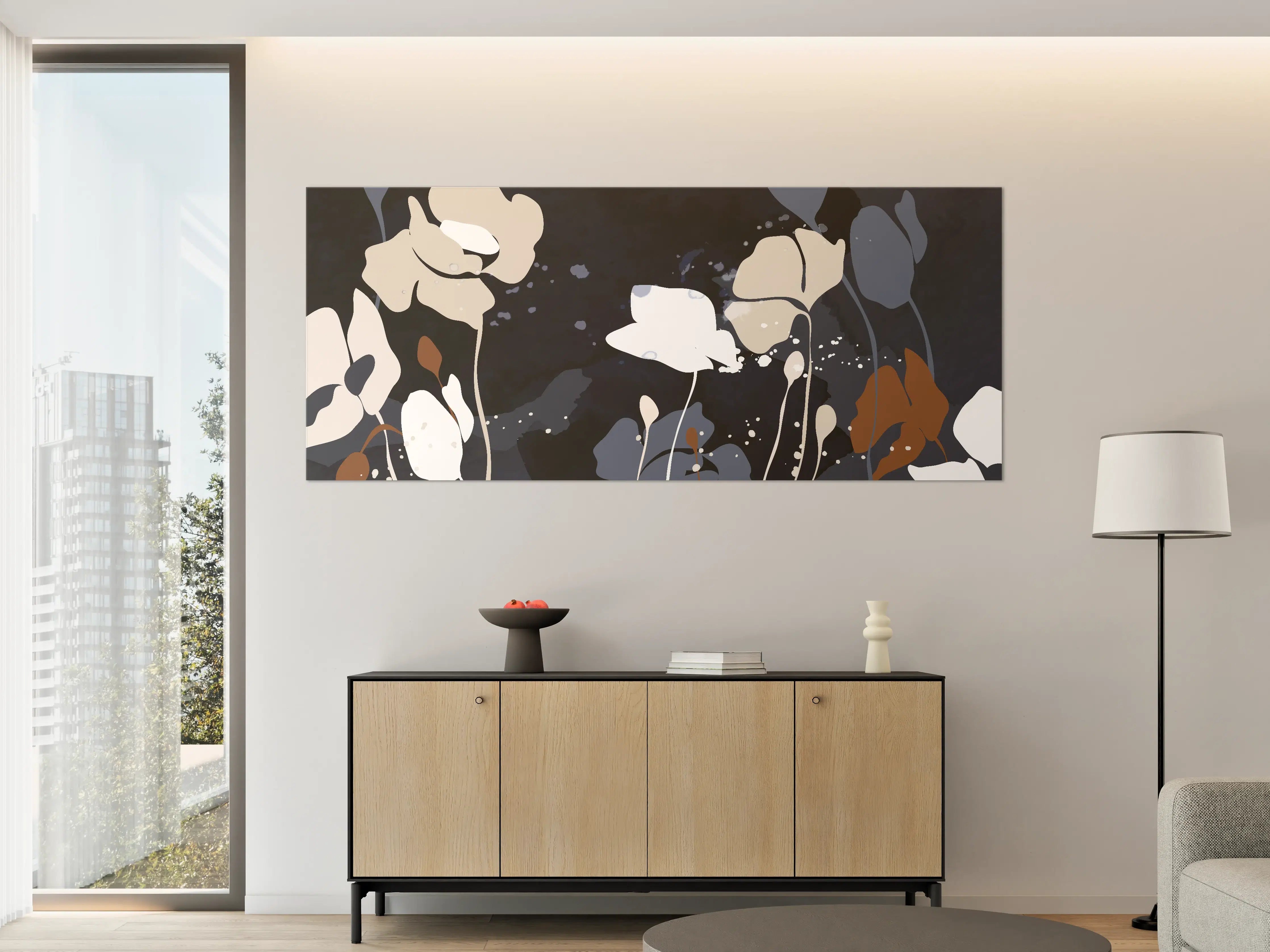Große Wandbilder - Abstrakte Blumen Dunkles Design