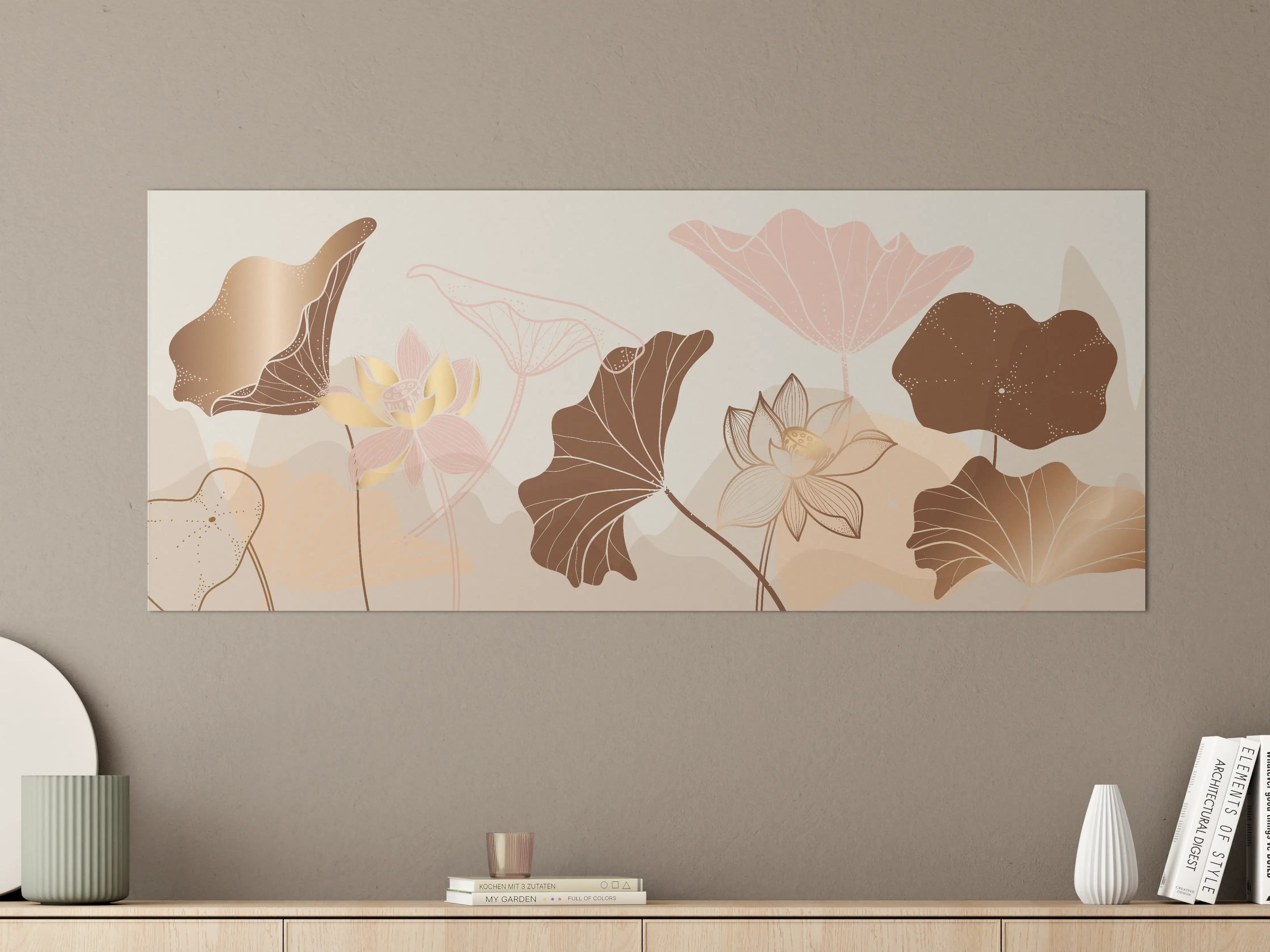 Große Wandbilder - Abstrakte Blumen Zeichnung Beige