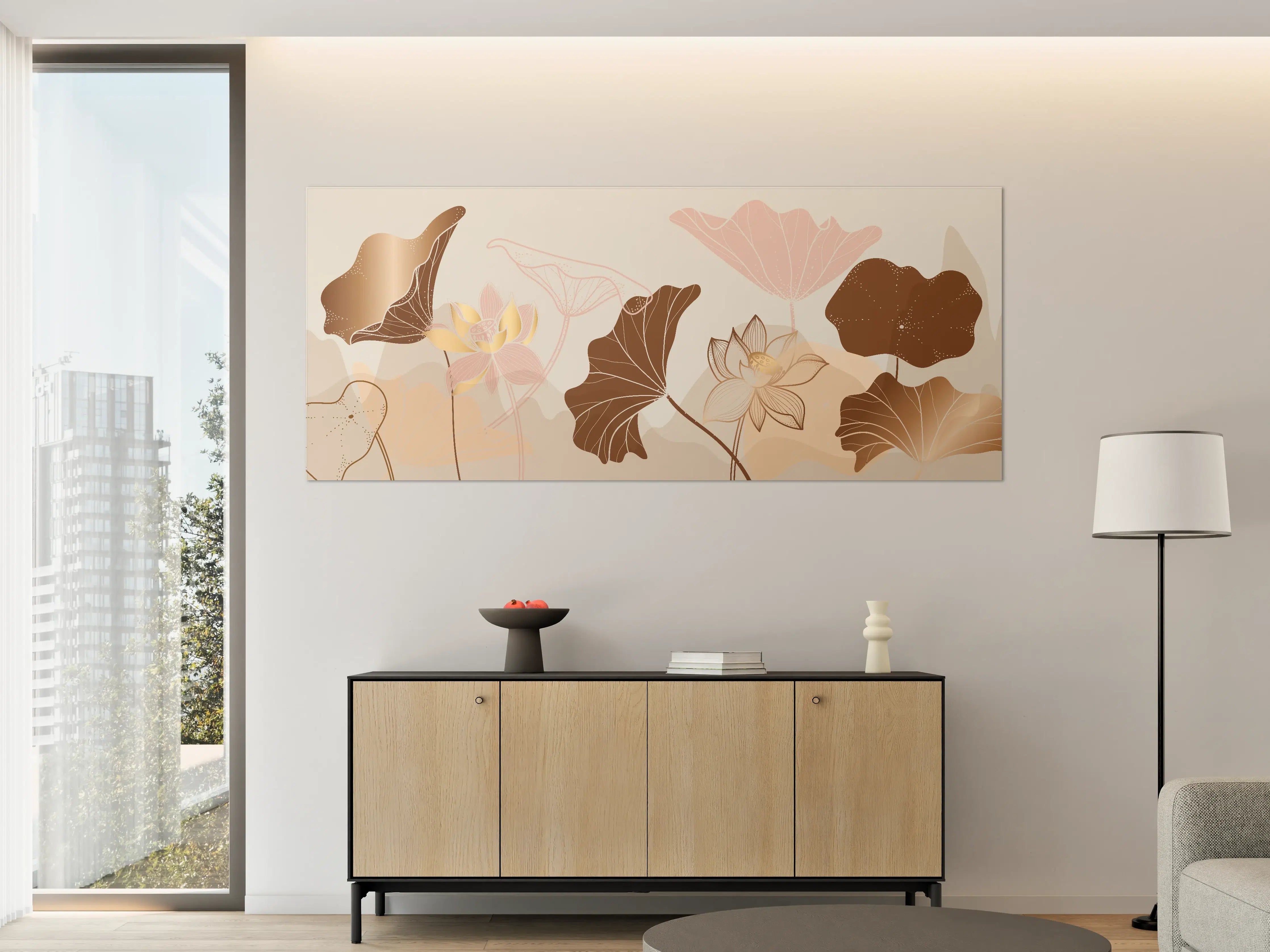 Große Wandbilder - Abstrakte Blumen Zeichnung Beige