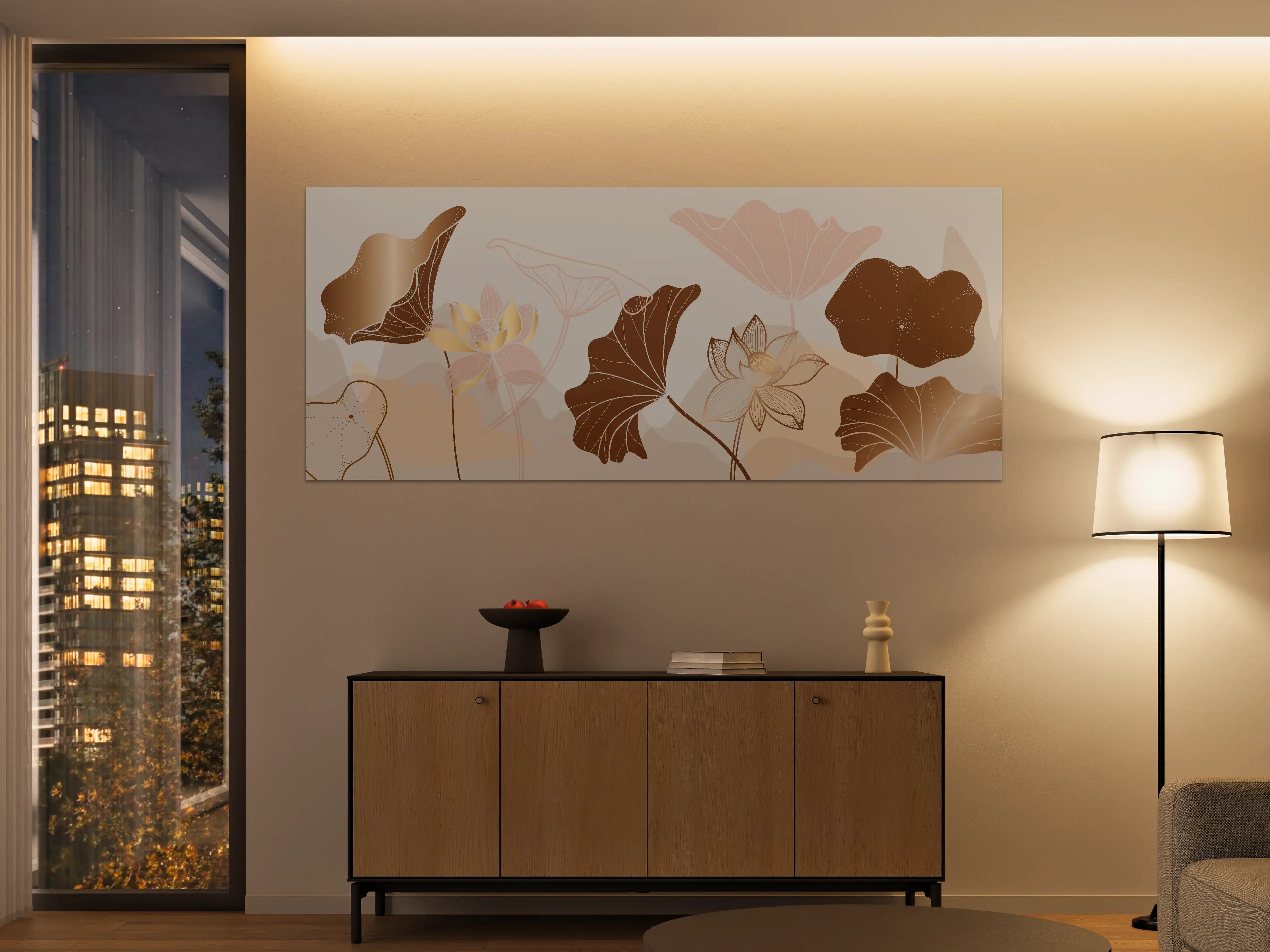 Große Wandbilder - Abstrakte Blumen Zeichnung Beige