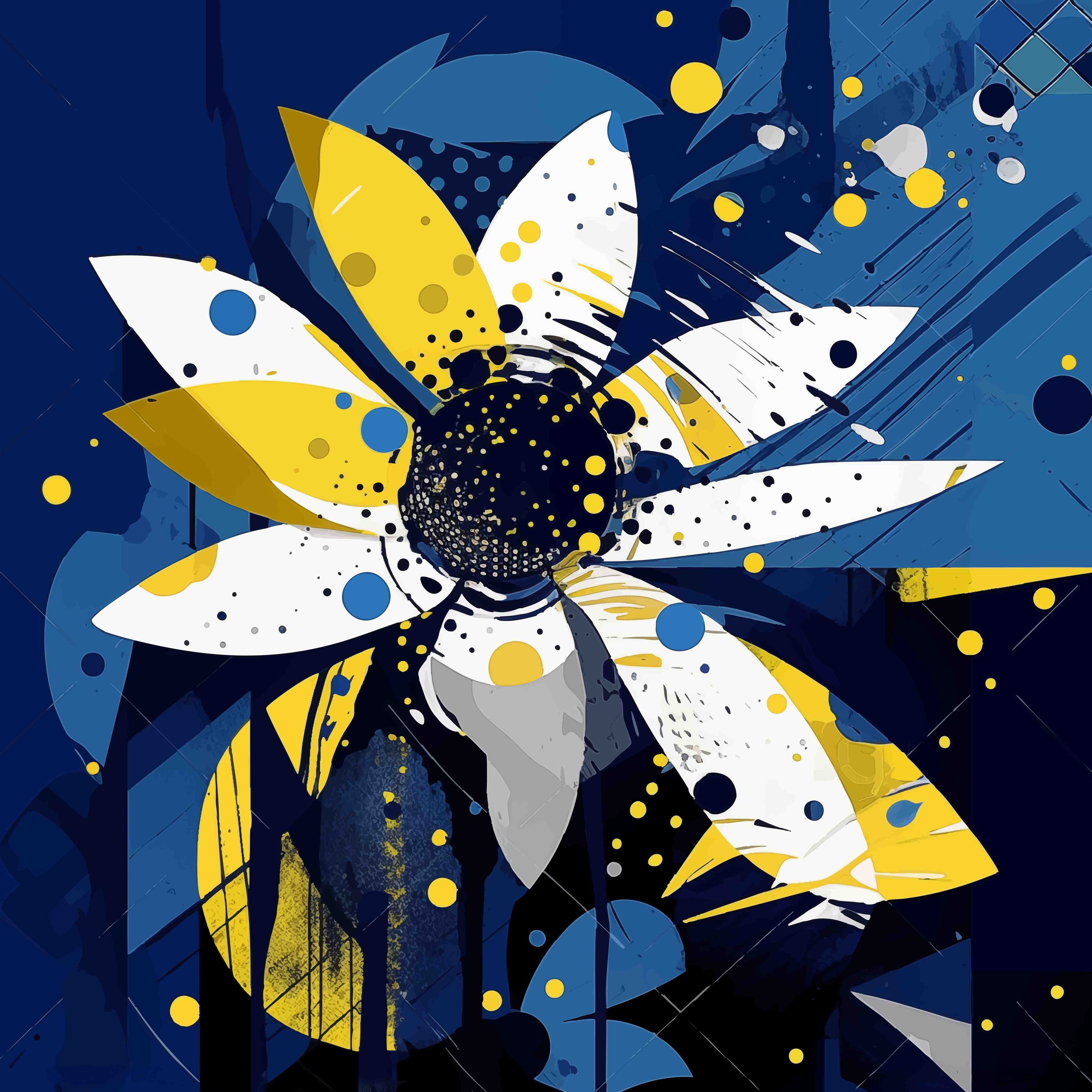 Große Wandbilder-Abstrakte Blumen in Blau und Gelb