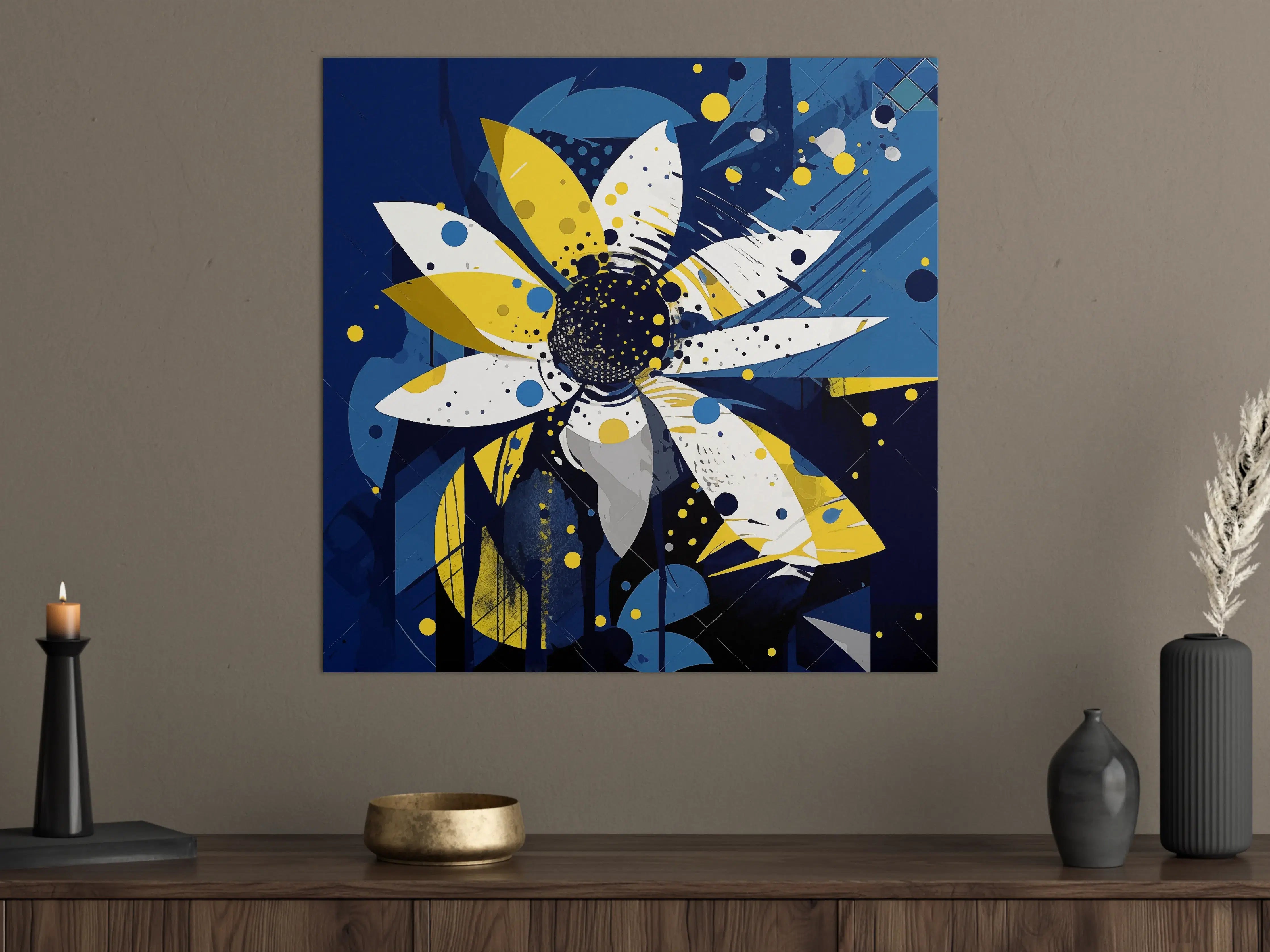 Große Wandbilder - Abstrakte Blumen in Blau und Gelb