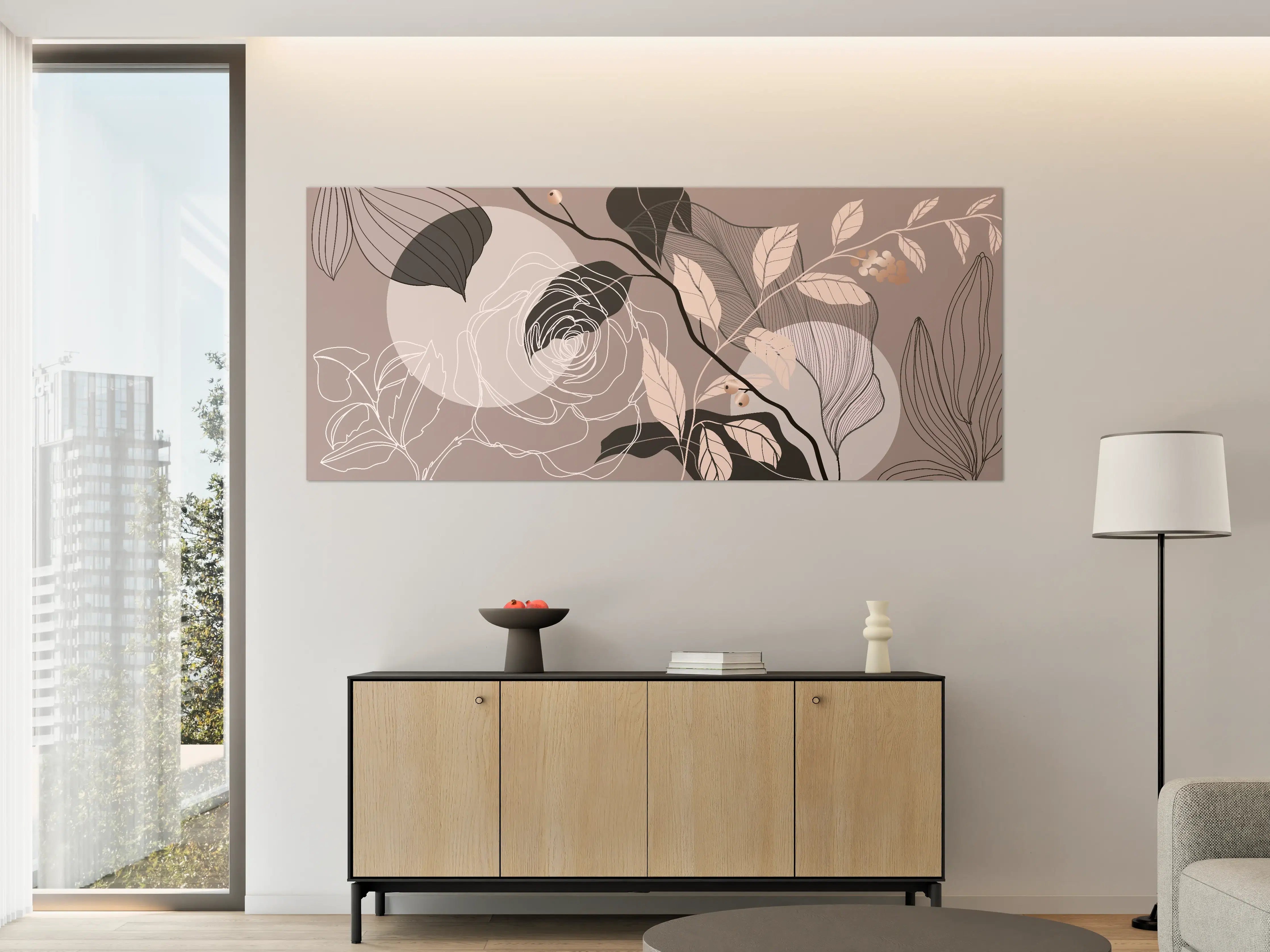 Große Wandbilder - Abstrakte Blumenillustration Beige