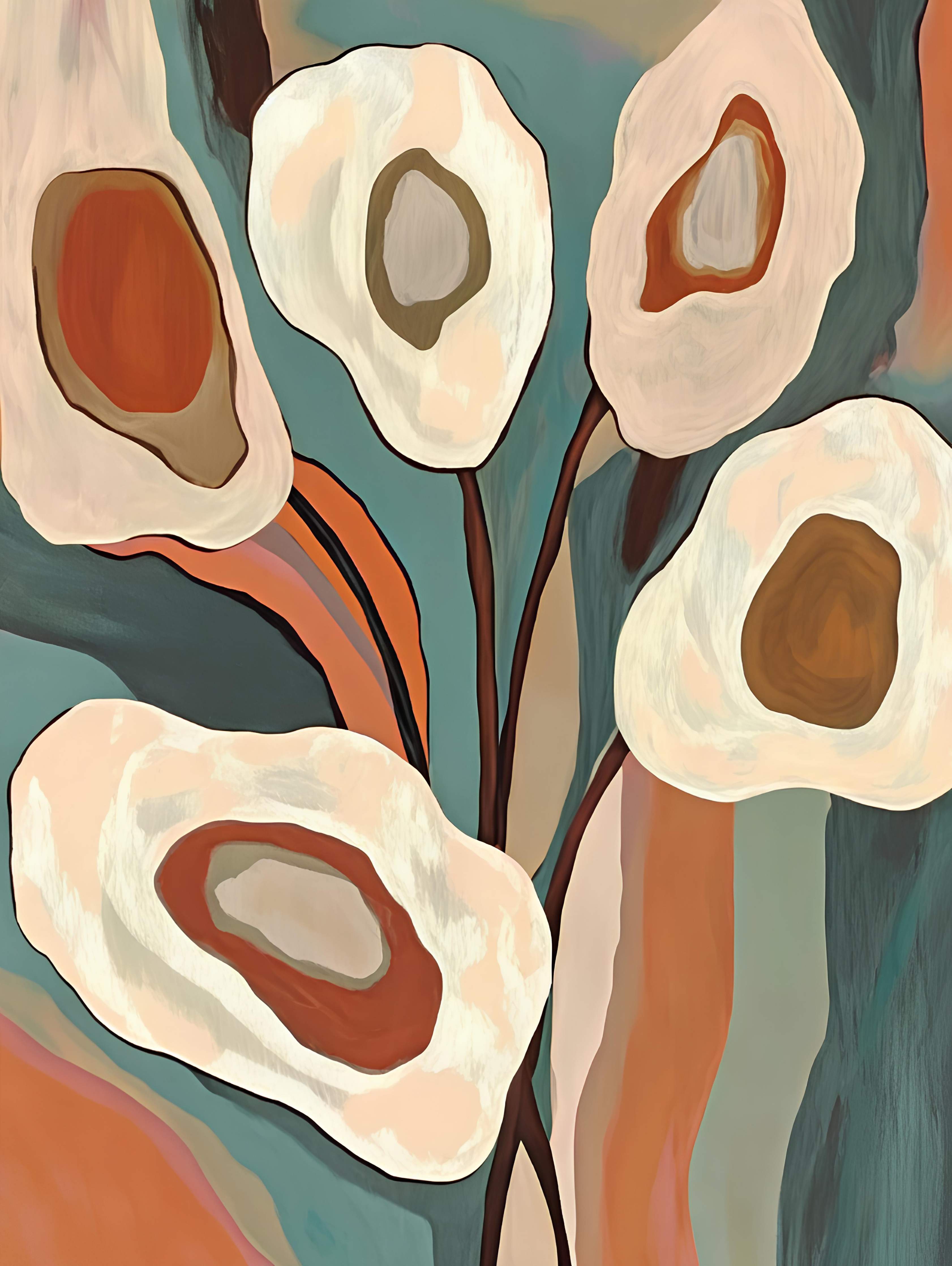 Große Wandbilder-Abstrakte Blumenmalerei in warmen Erdtönen