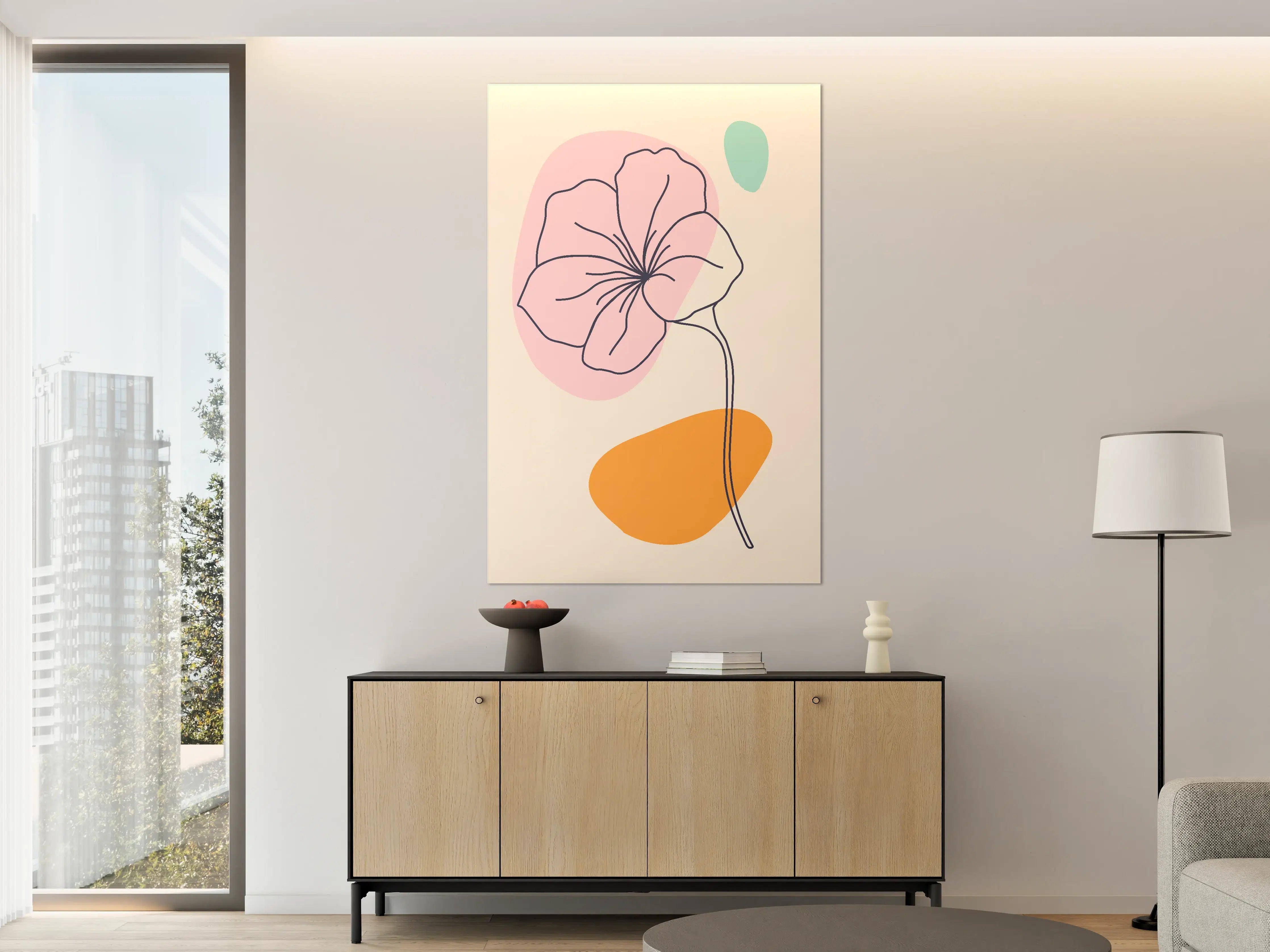 Große Wandbilder - Abstrakte Blumenzeichnung in Pastellfarben