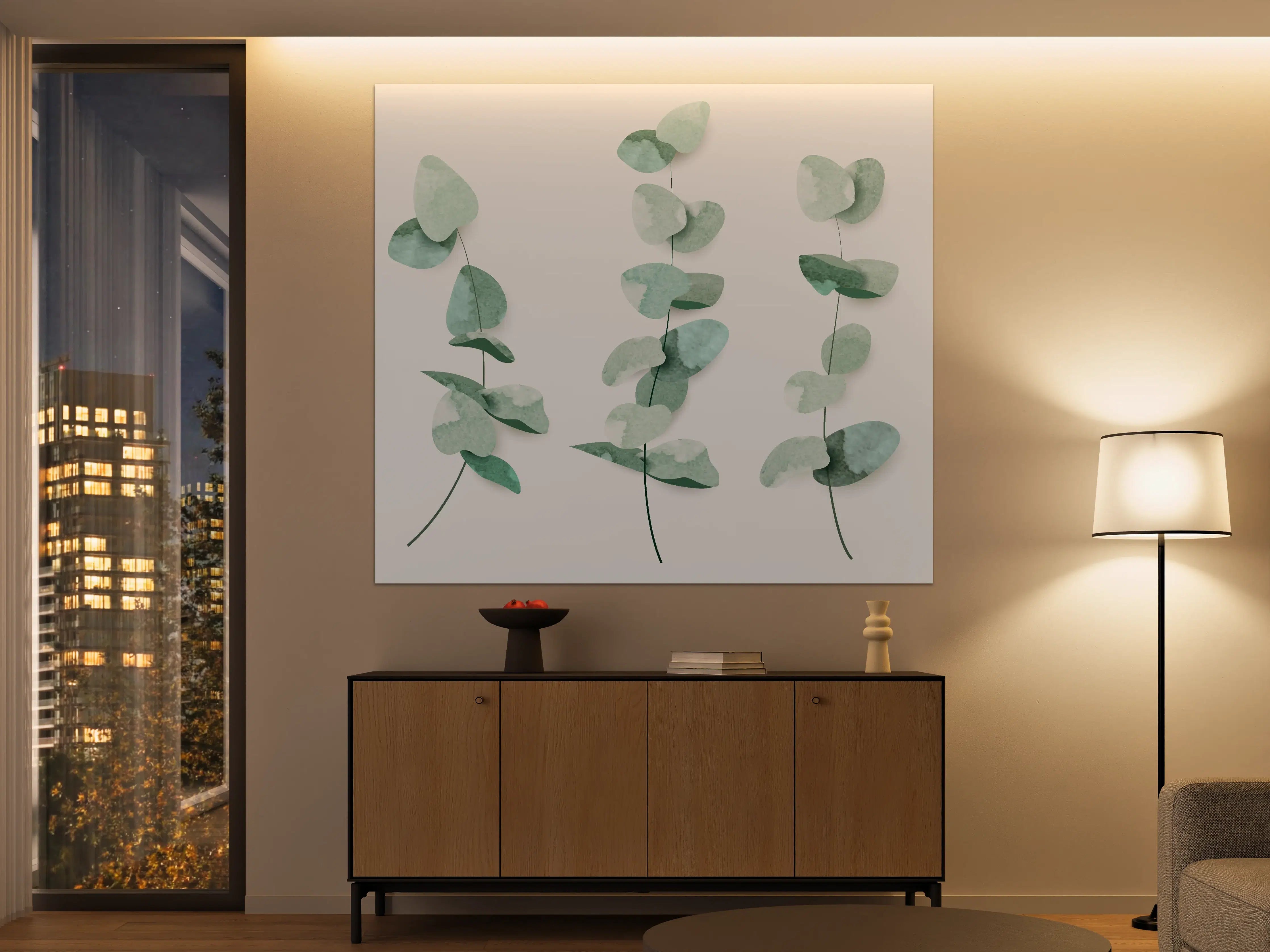 Große Wandbilder - Abstrakte Eukalyptus Aquarell Kunst