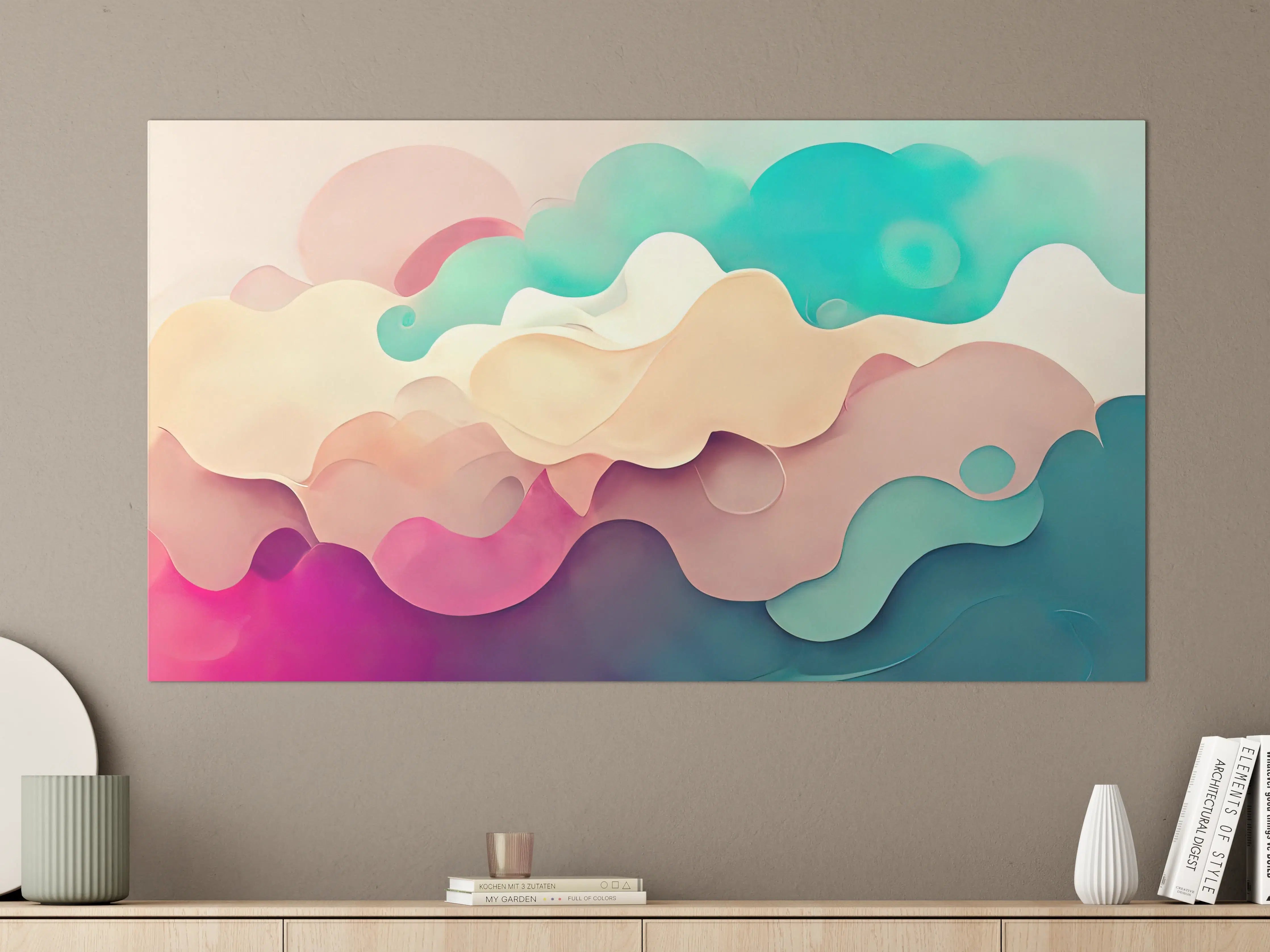 Große Wandbilder - Abstrakte Farbwolken in Pastell- und Türkistönen