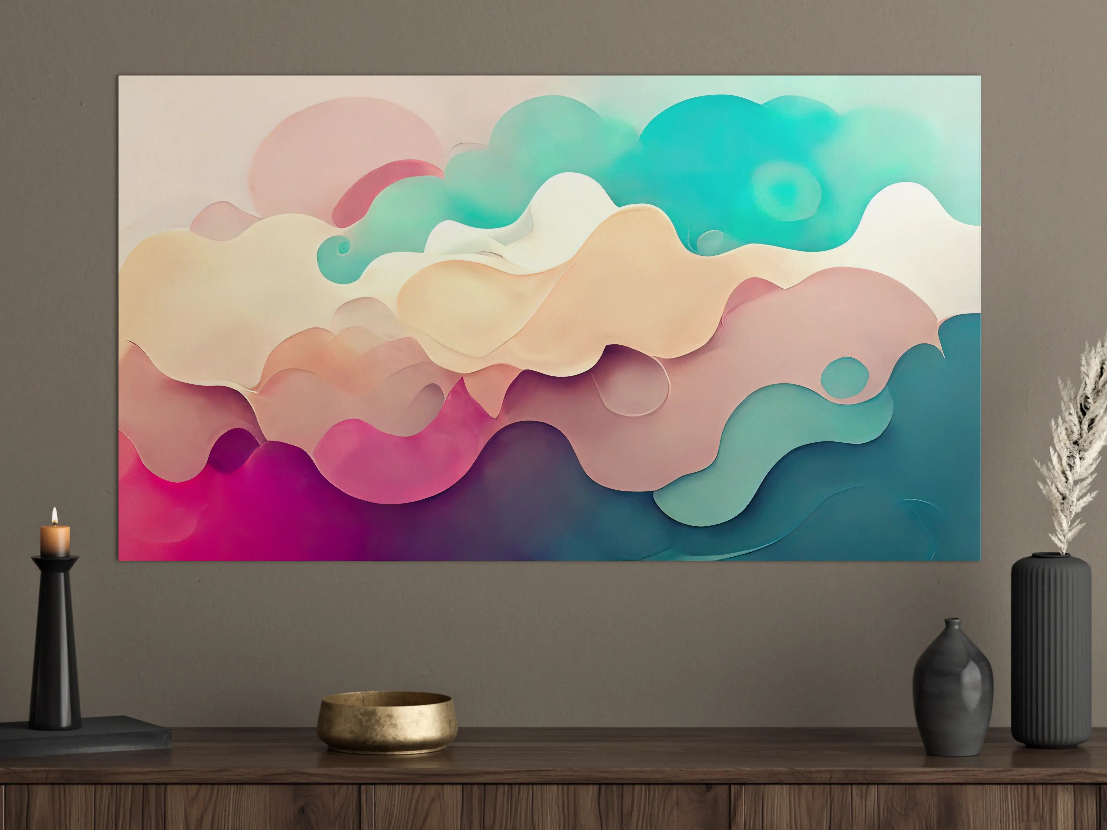 Große Wandbilder - Abstrakte Farbwolken in Pastell- und Türkistönen