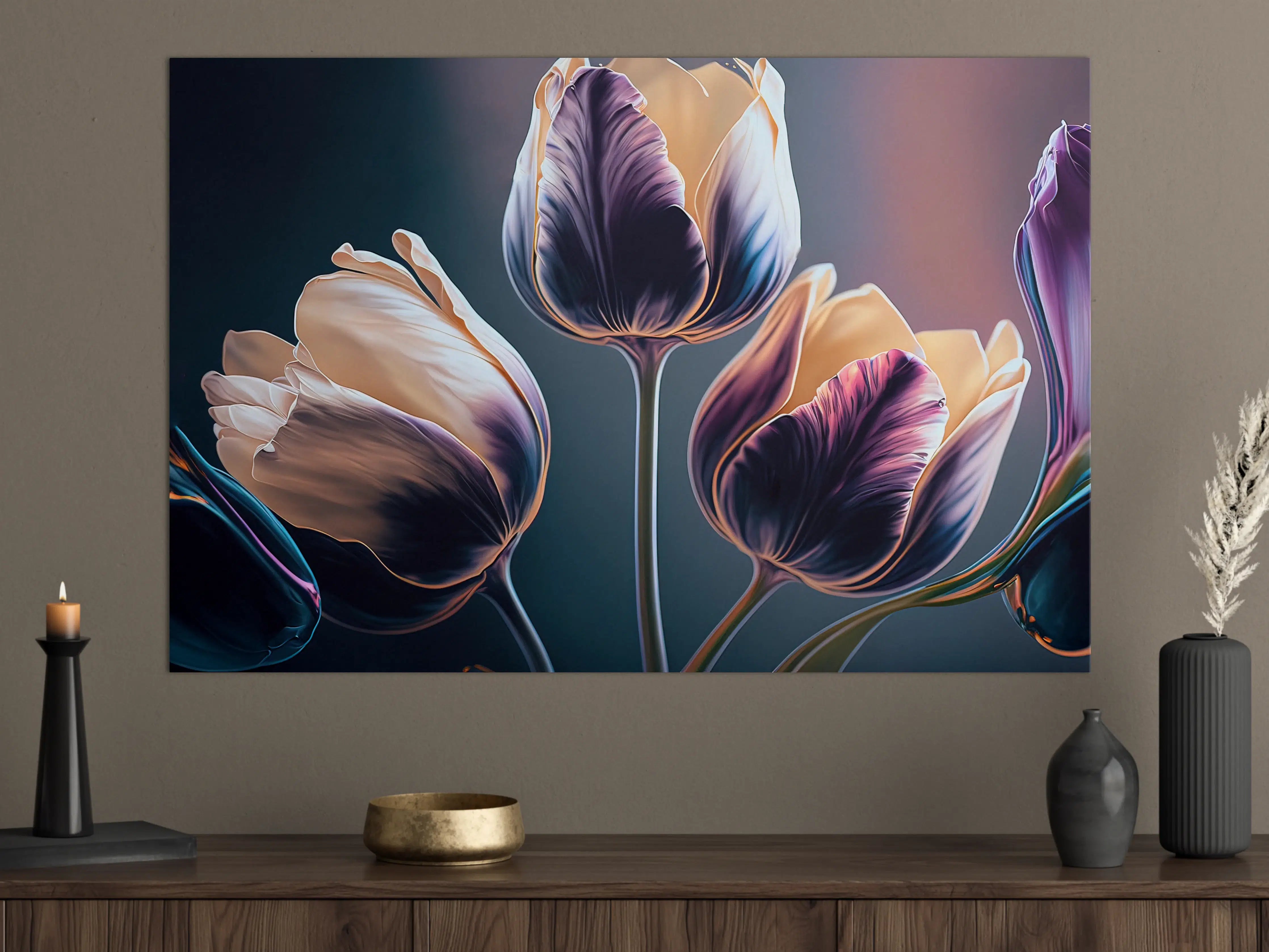 Große Wandbilder - Abstrakte Fließende Tulpen Kunst
