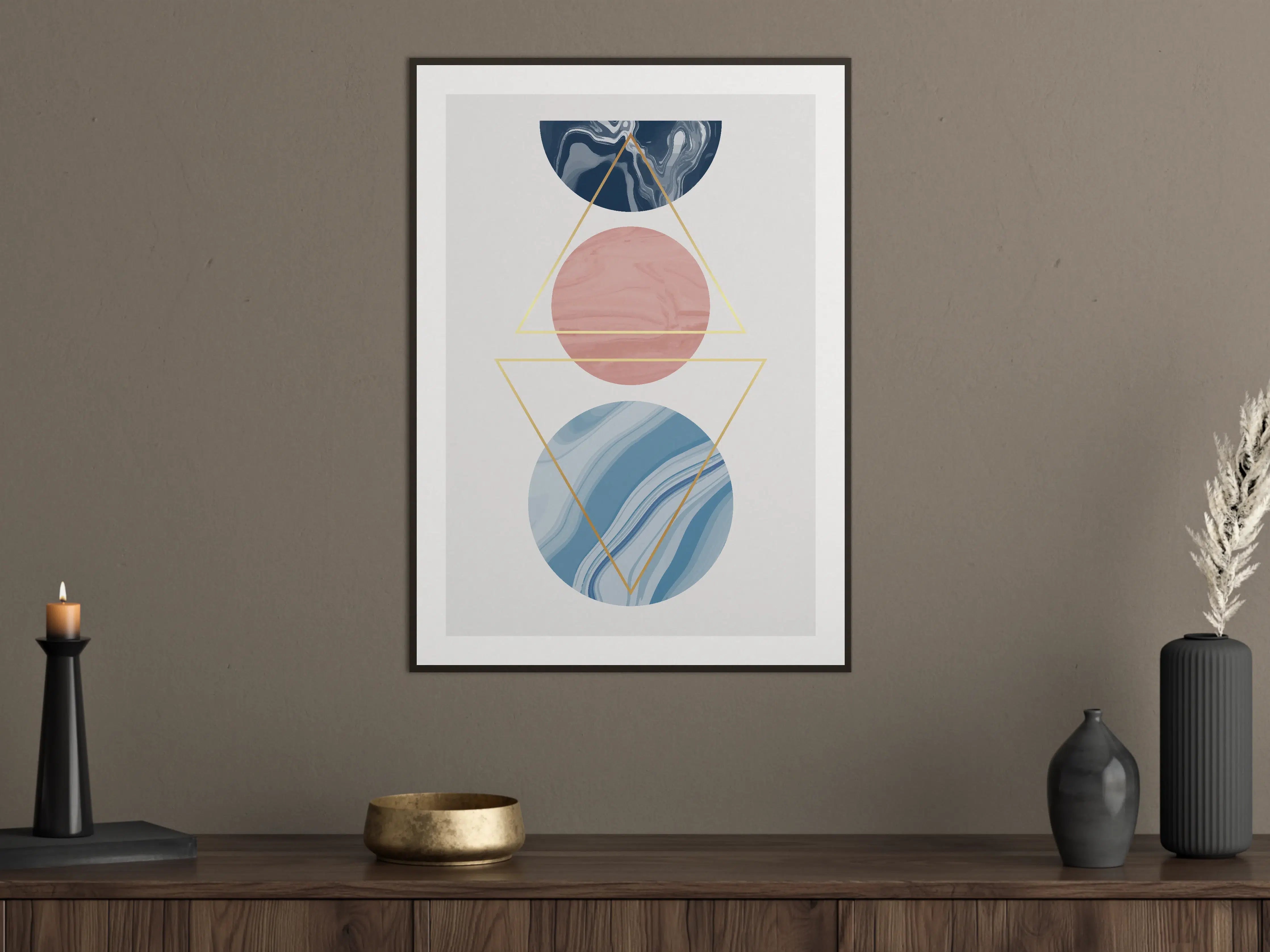 Große Wandbilder - Abstrakte Geometrie in Pastell und Dunkelblau