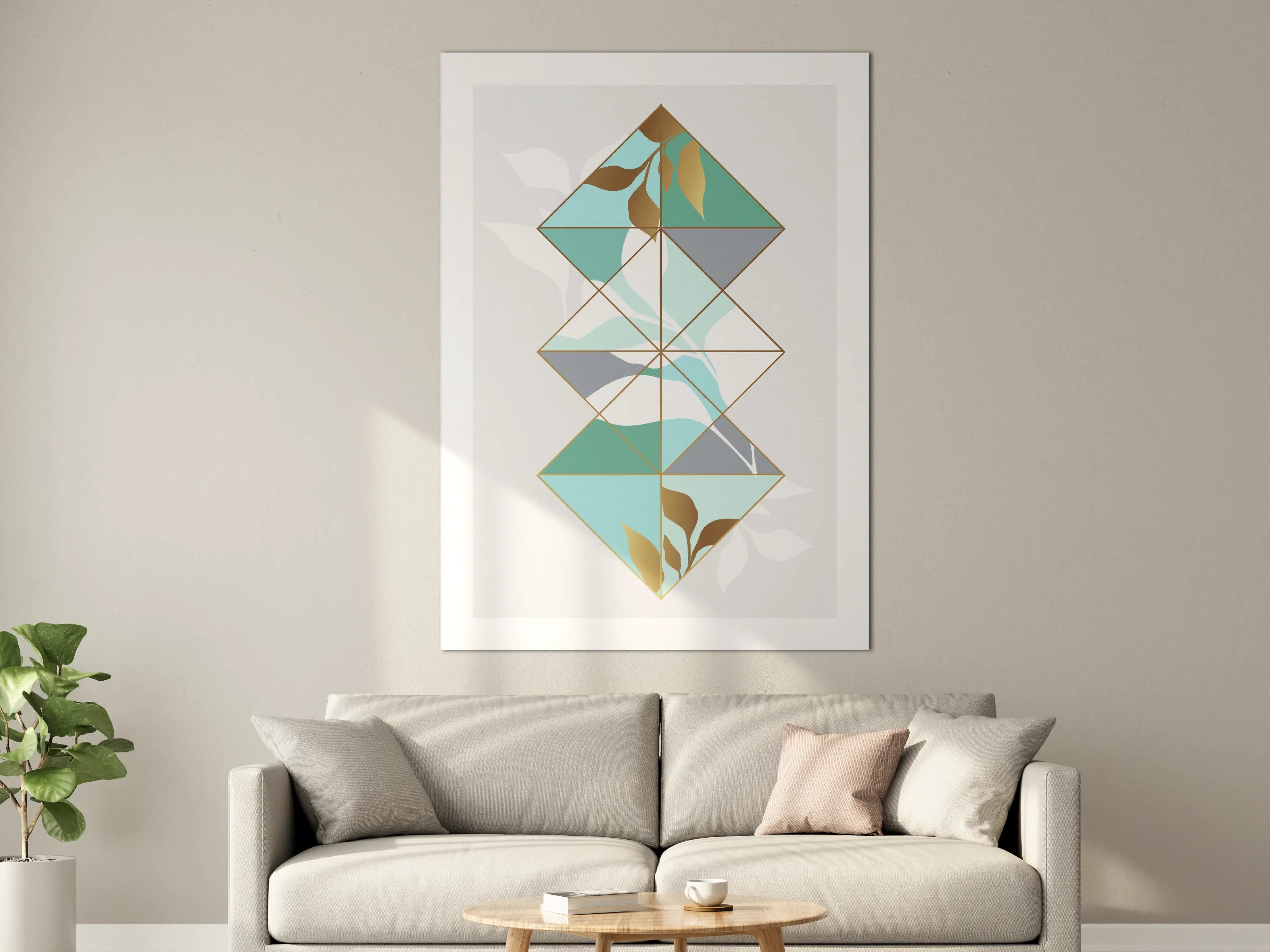 Große Wandbilder - Abstrakte Geometrie mit sanften Blau- und Erdtönen