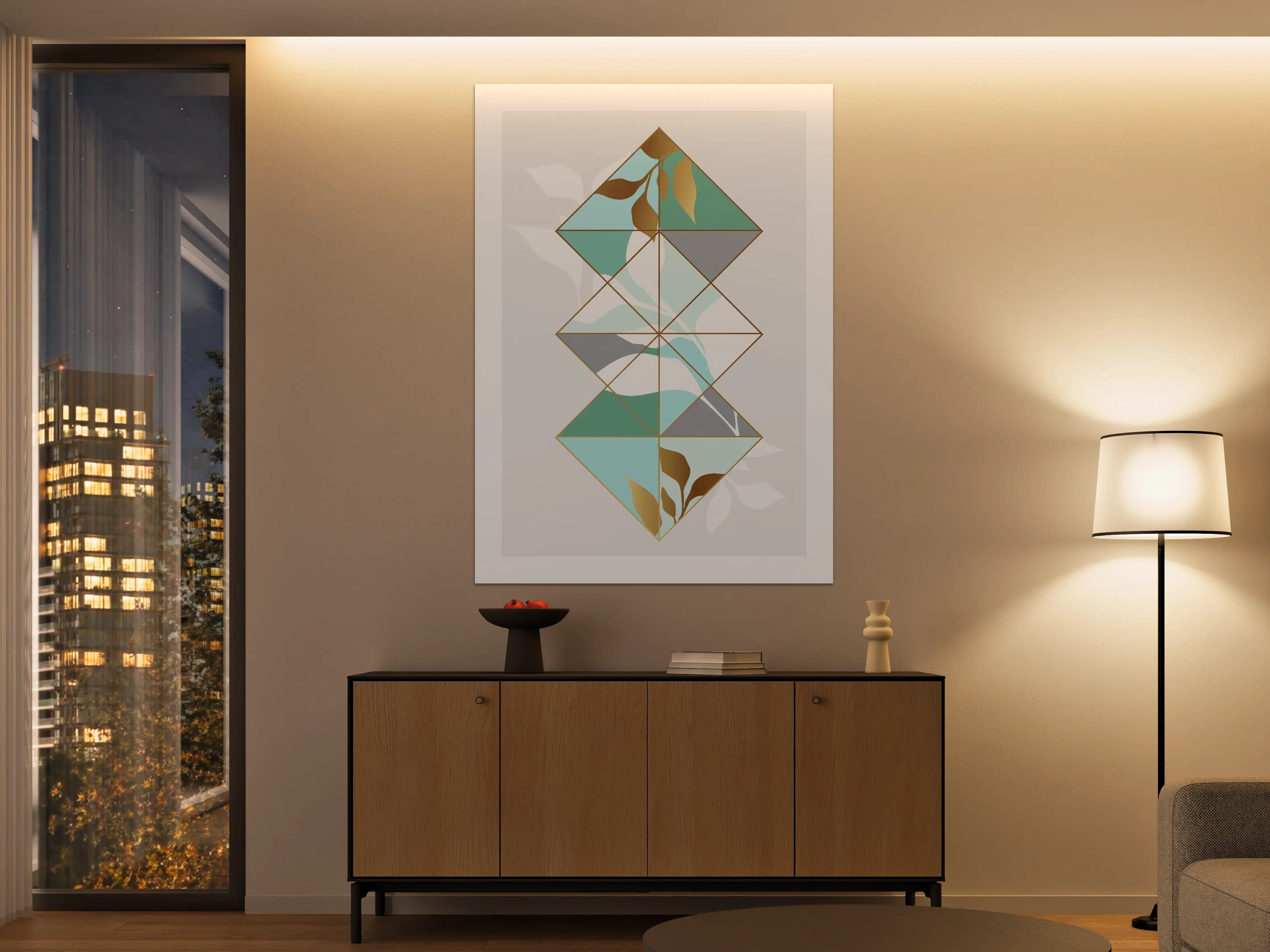 Große Wandbilder - Abstrakte Geometrie mit sanften Blau- und Erdtönen