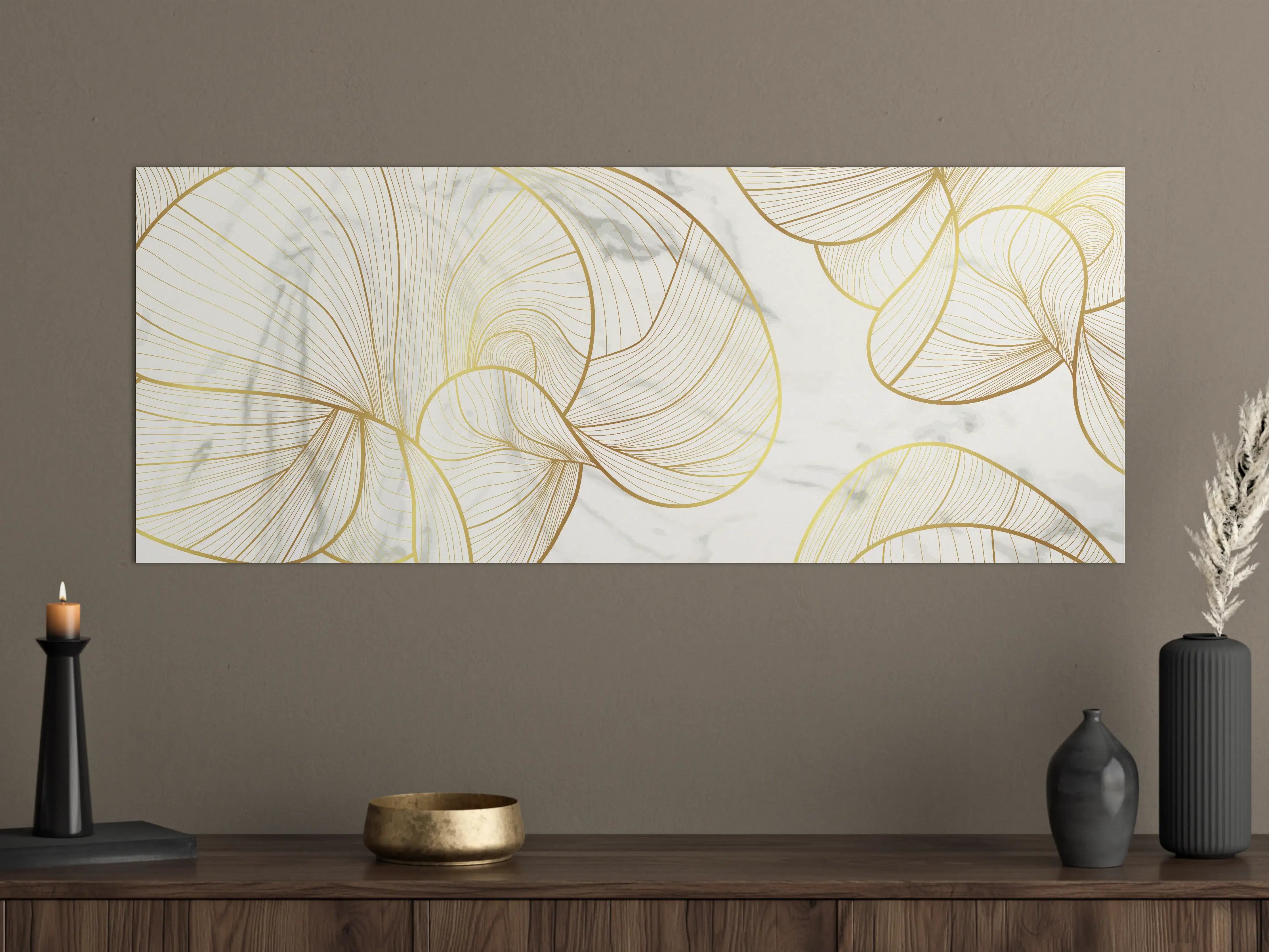 Große Wandbilder - Abstrakte Gold-Linien auf Weiß