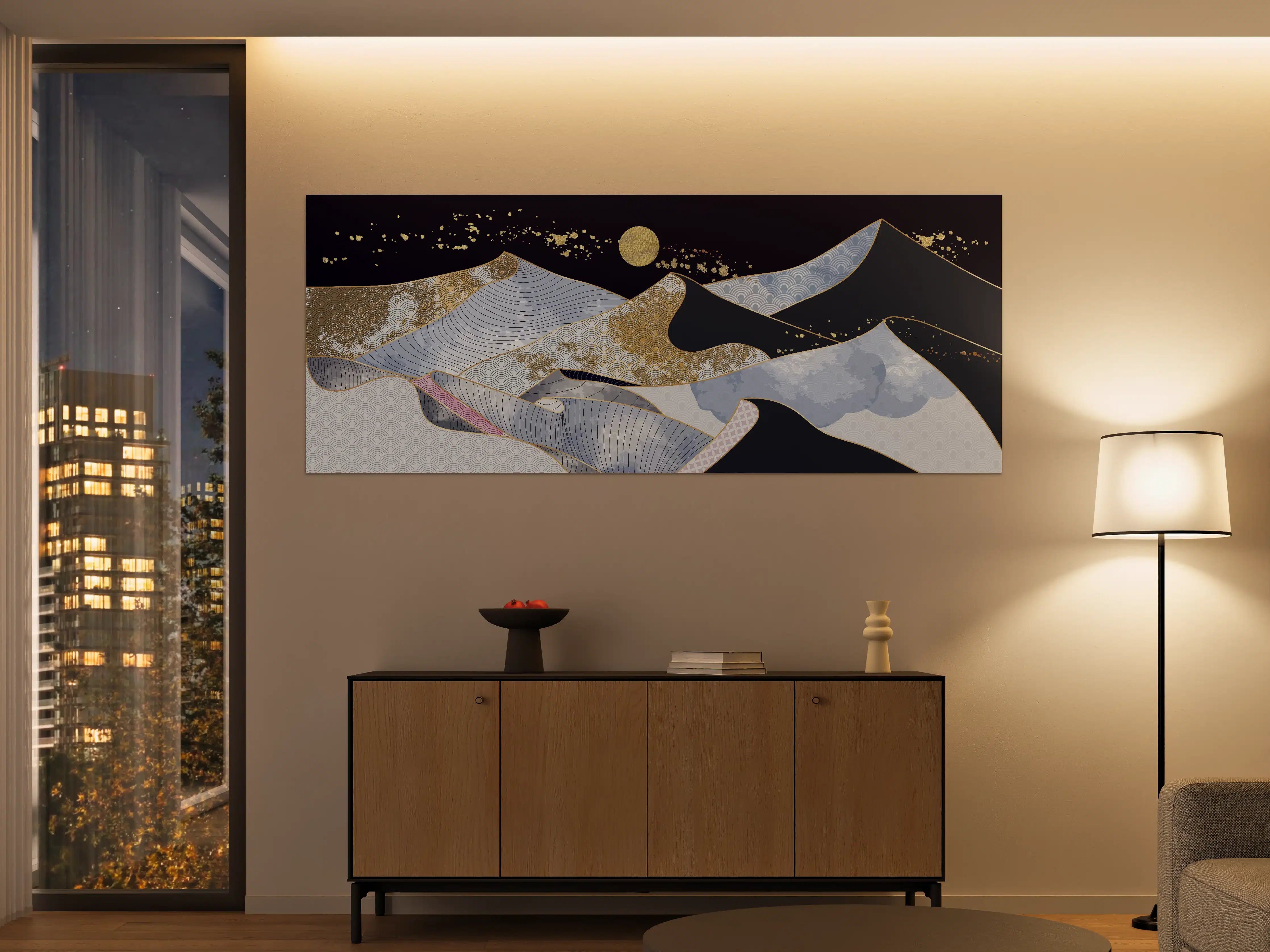 Große Wandbilder - Abstrakte Gold-Mond-Nacht