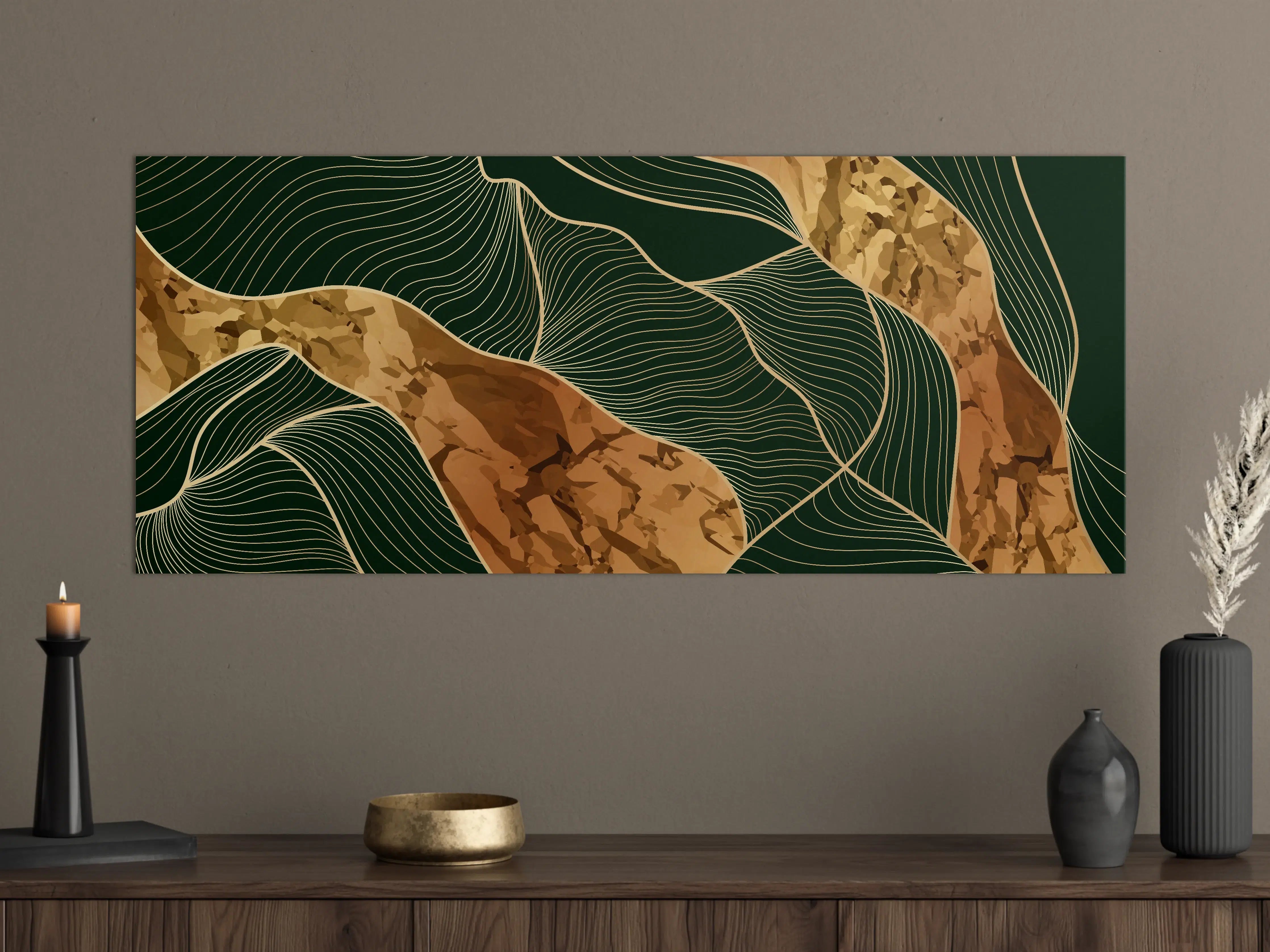 Große Wandbilder - Abstrakte Goldbraun-Linien Kunst