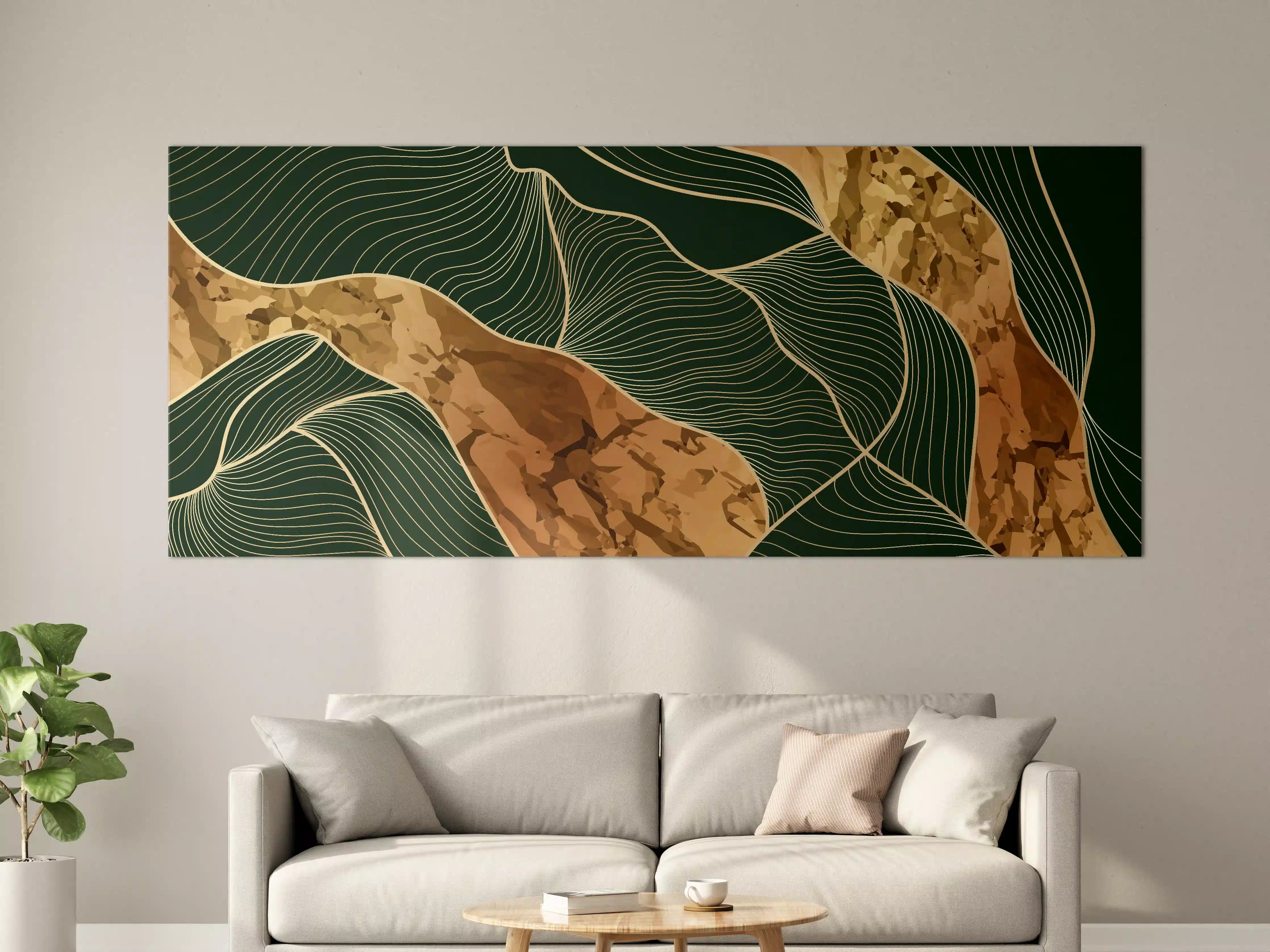 Große Wandbilder - Abstrakte Goldbraun-Linien Kunst