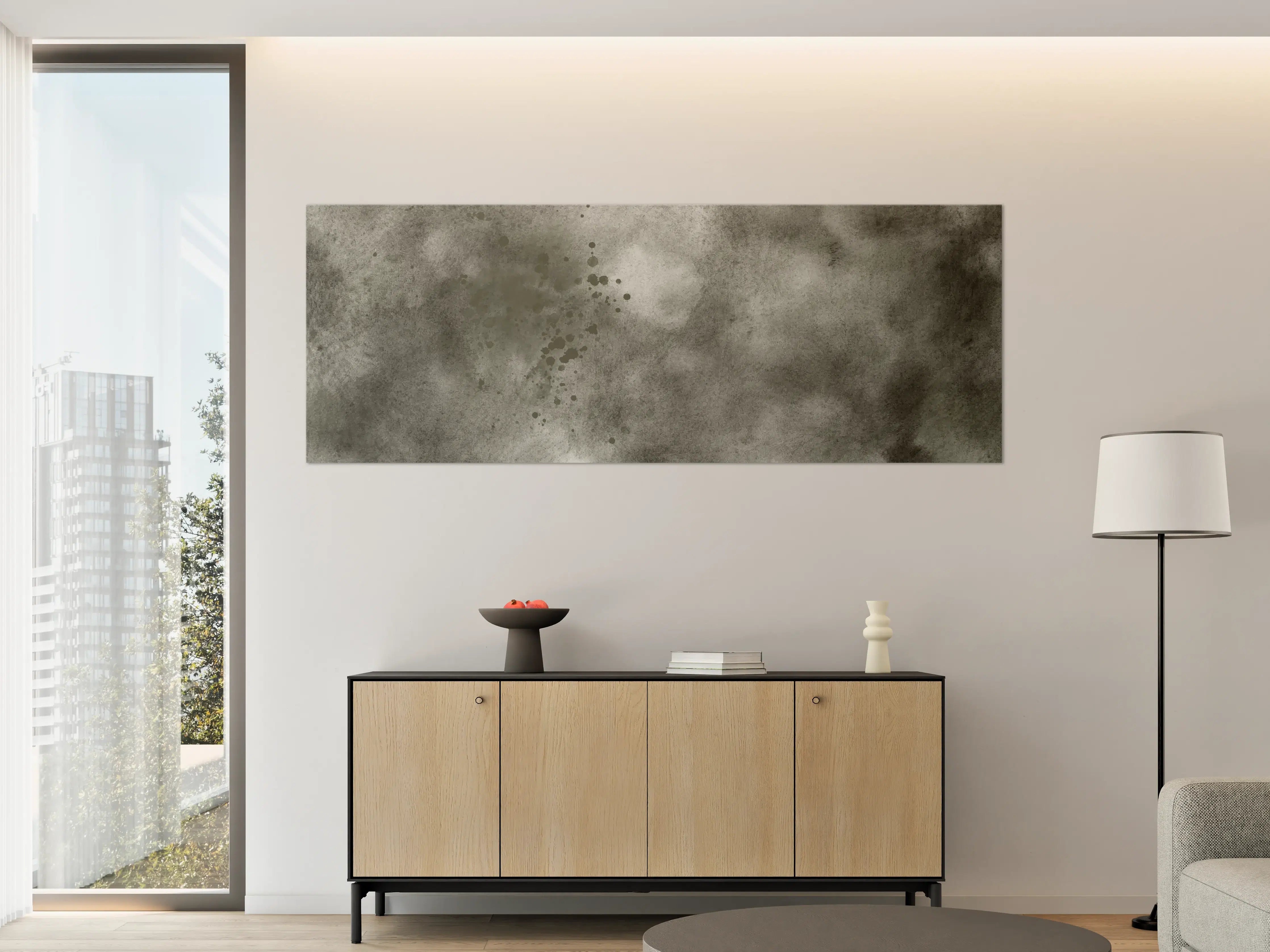 Große Wandbilder - Abstrakte Grau-Schwarz Aquarelltextur