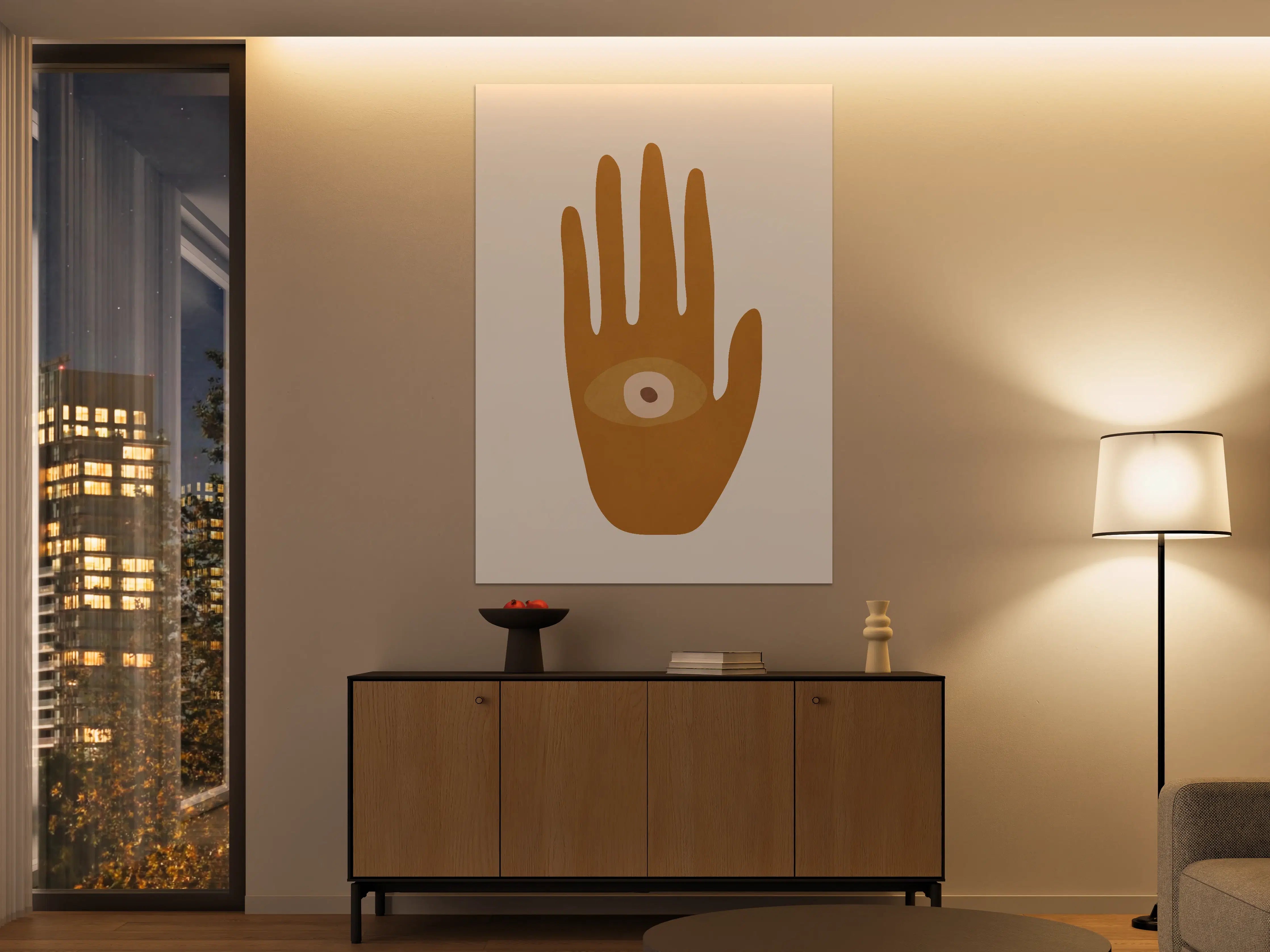 Große Wandbilder - Abstrakte Hand mit Auge in Erdfarben