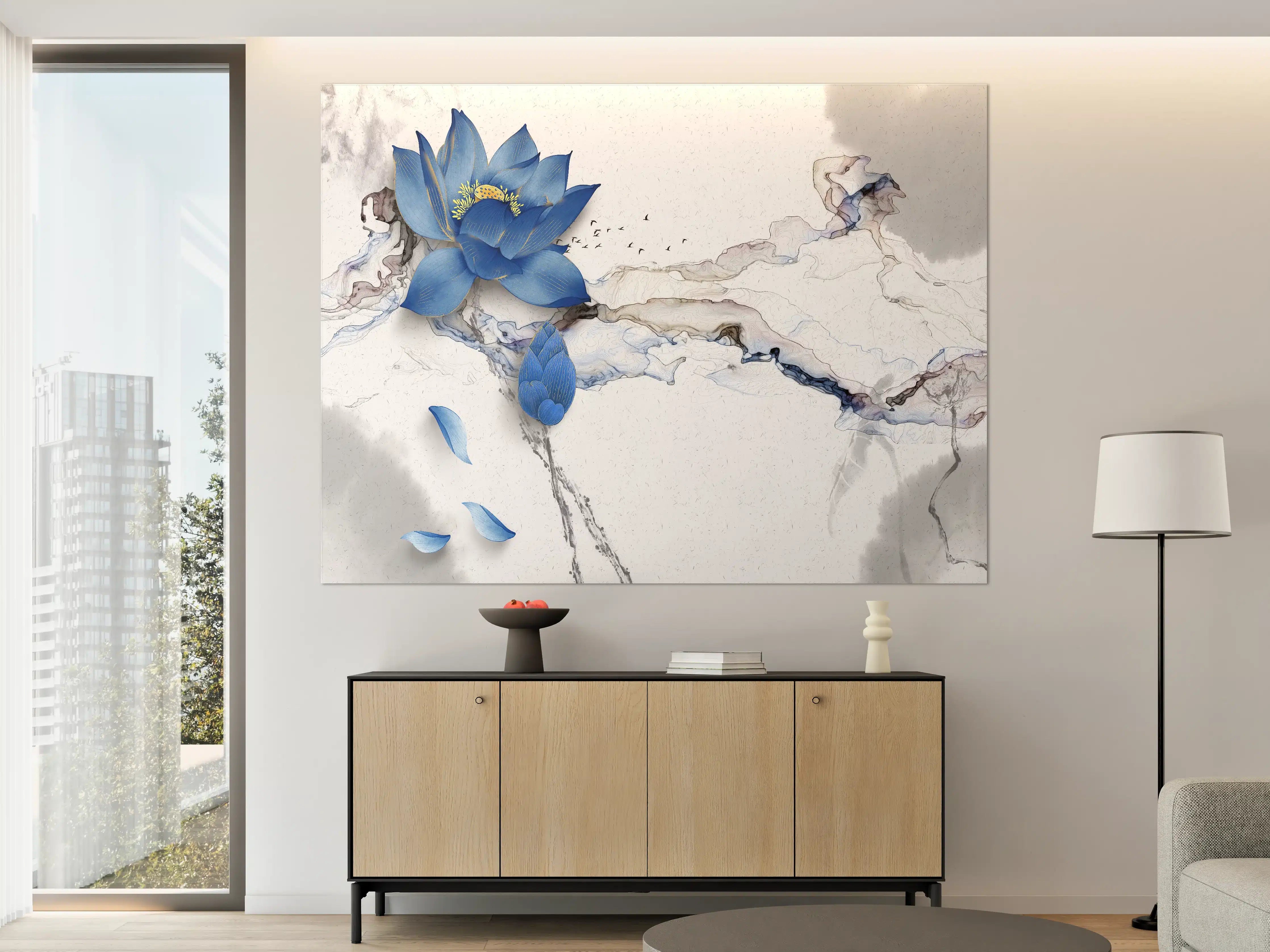 Große Wandbilder - Abstrakte Illustration blauer Blume